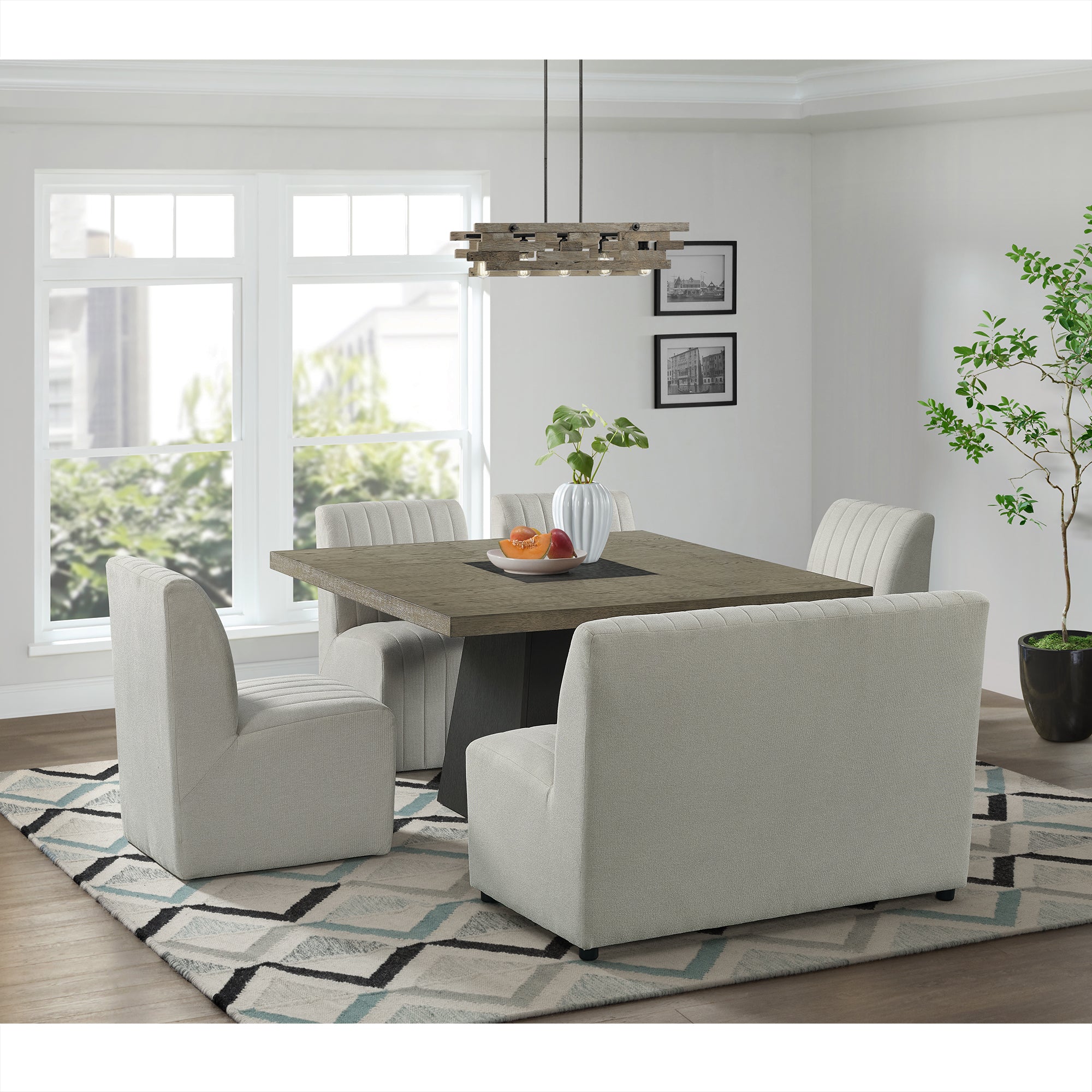 Jemma-6PC-Standard-Height-Dining-Set-in-Grey-Square-Table,-Four-Chairs-&-Bench