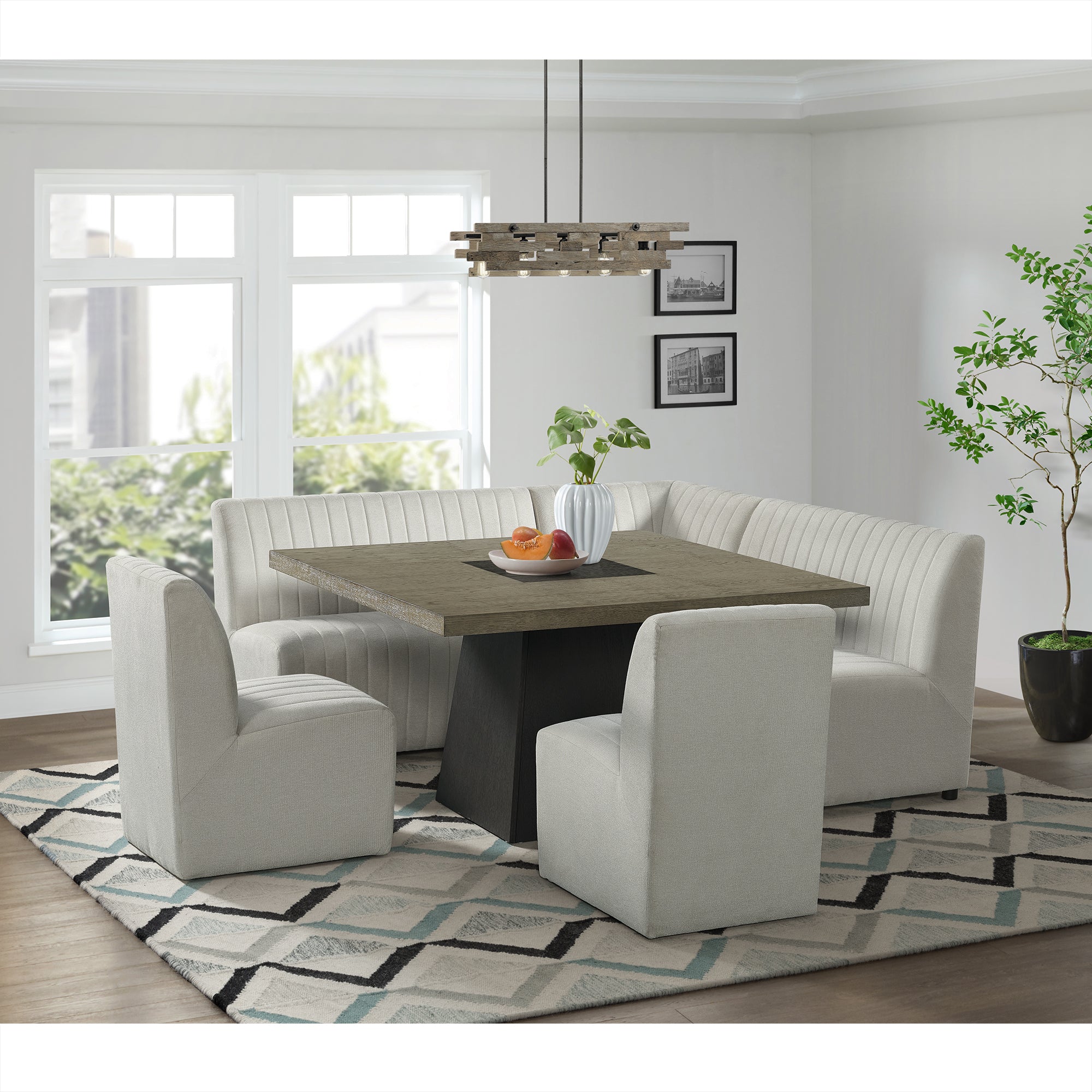 Jemma-6PC-Standard-Height-Dining-Set-in-Grey-Square-Table,-Two-Chairs-&-Complete-Bench