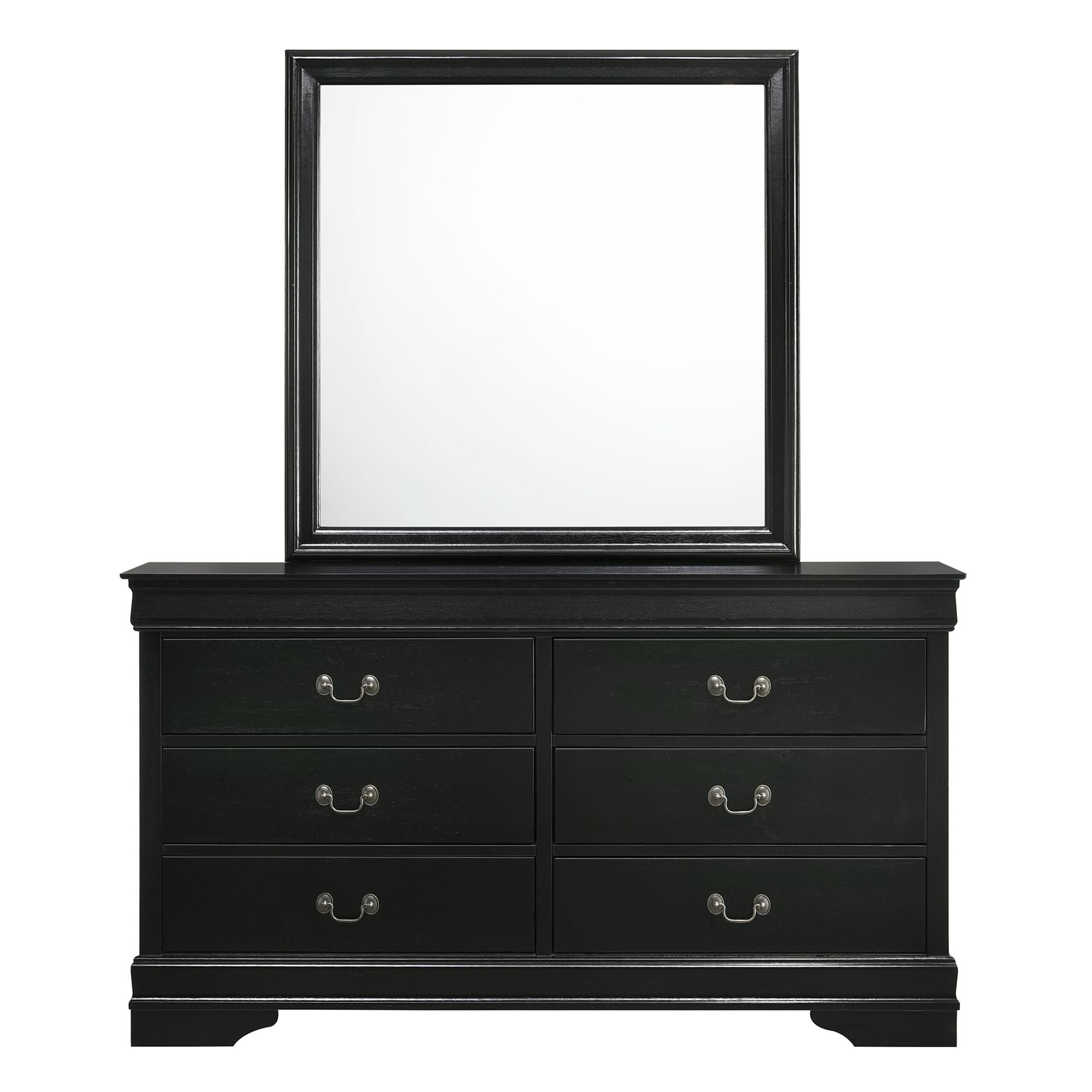 Louis-Philippe-6-Drawer-Dresser-&-Mirror-in-Black
