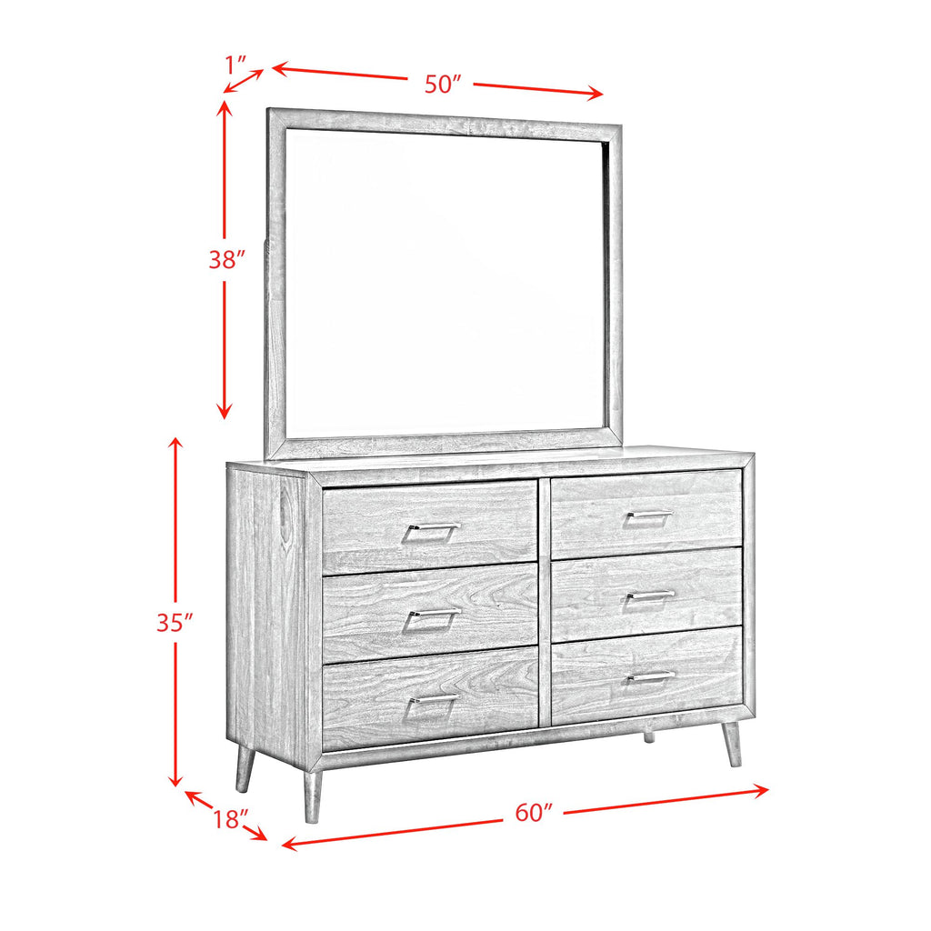 Malibu 6 Drawer Dresser & Mirror in Walnut