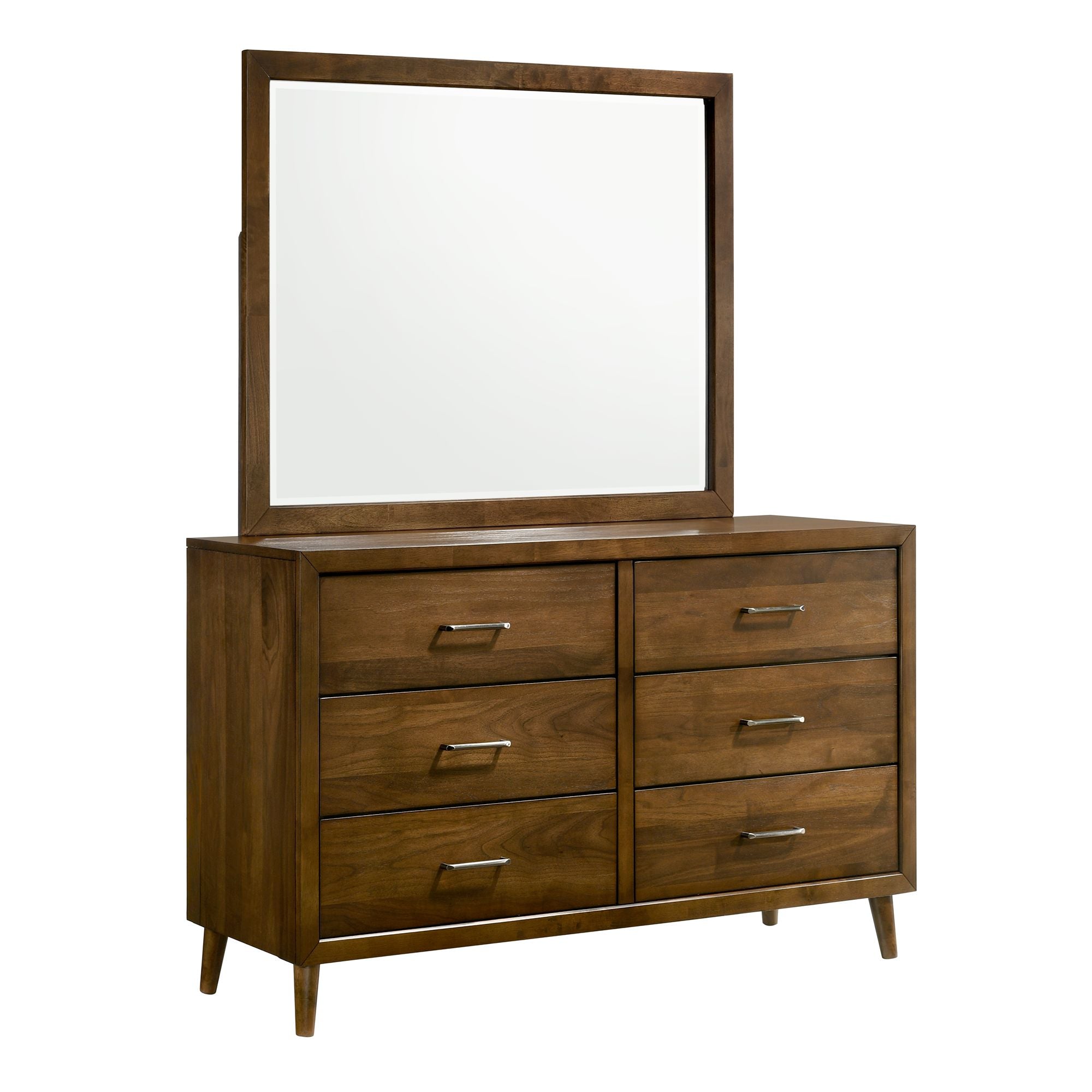 Malibu 6 Drawer Dresser & Mirror in Walnut