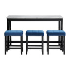 Marco-Bar-Table-Set-Single-Pack-in-White-Top-(Table-+-3-Stool-in-Blue-Velvet)