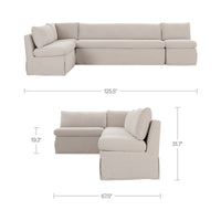Fable Slipcover Dining Banquette L-Shape Beige 125.5 in.