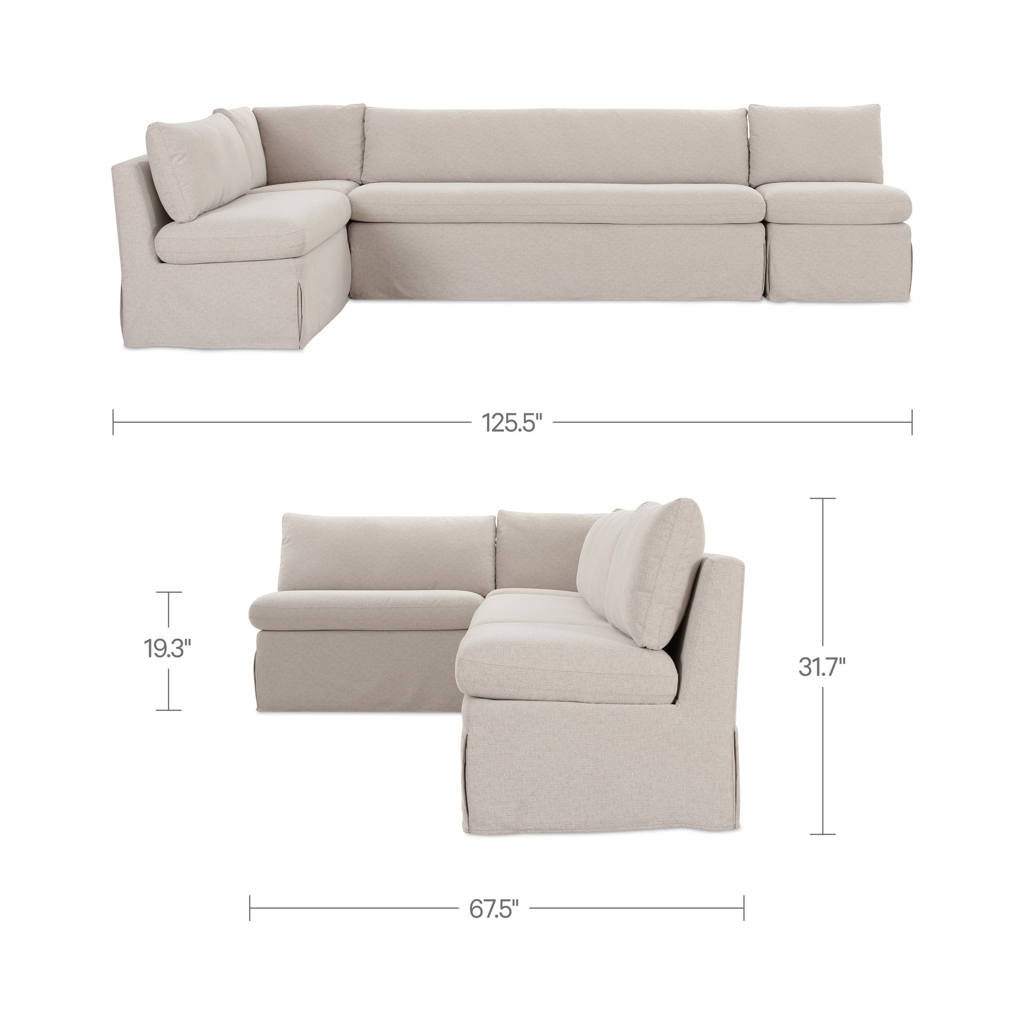 Fable Slipcover Dining Banquette L-Shape Beige 125.5 in.