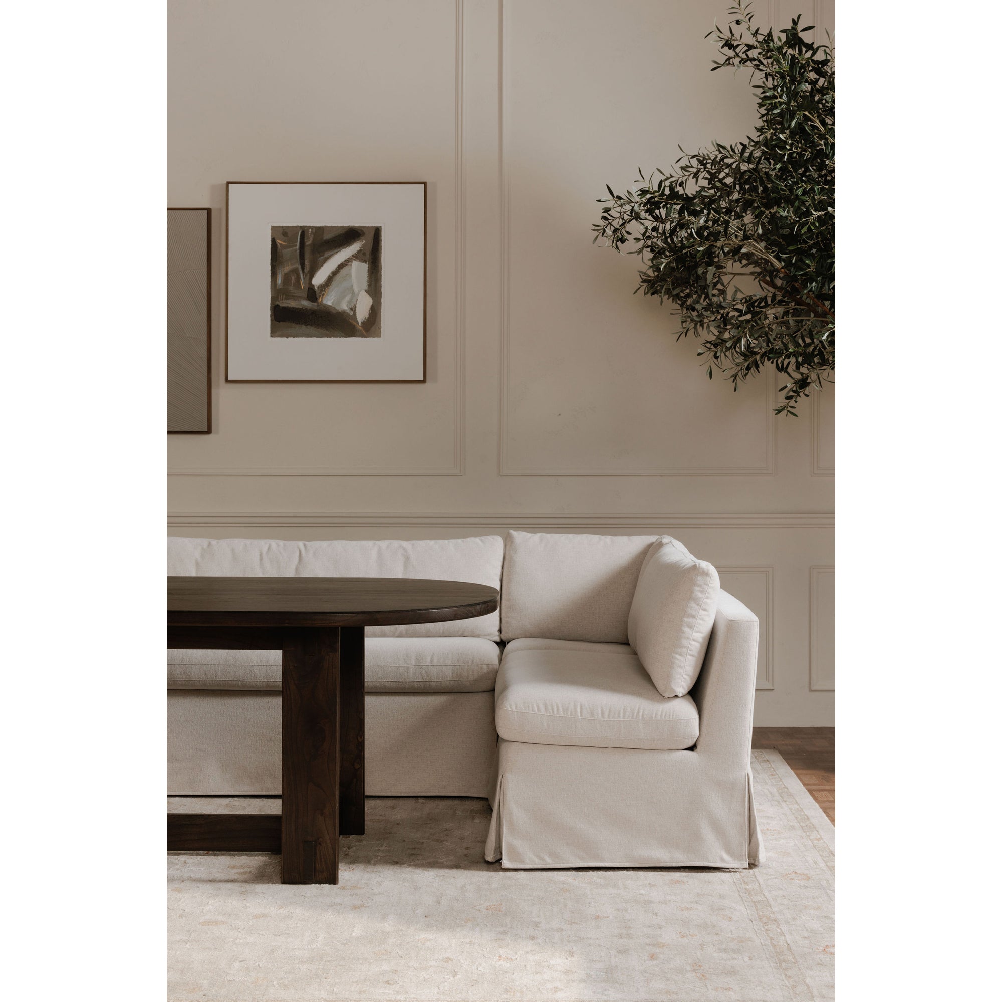 Fable Slipcover Dining Banquette U-Shape Beige 121 in.