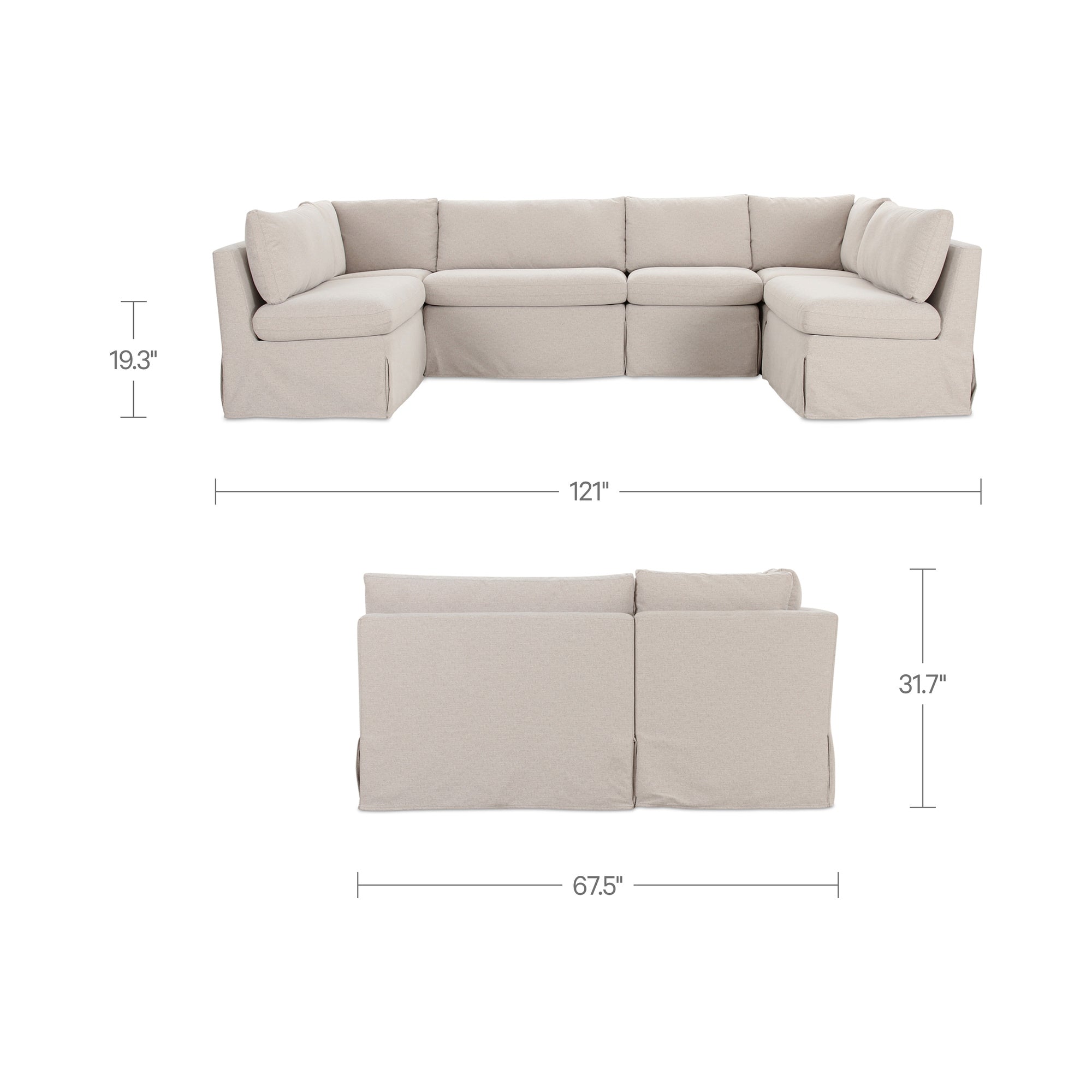 Fable Slipcover Dining Banquette U-Shape Beige 121 in.