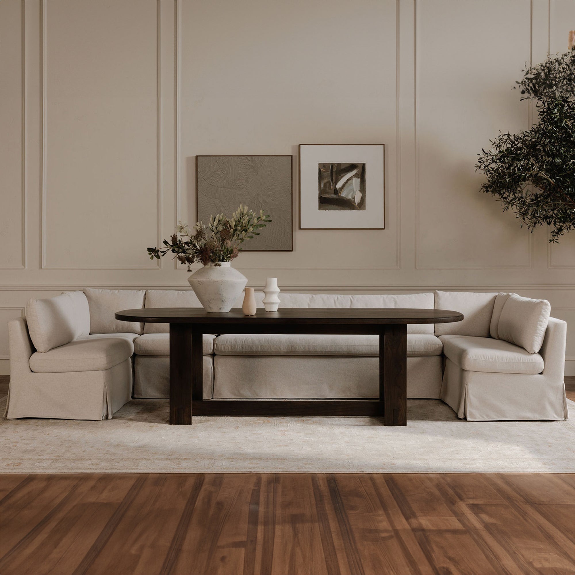 Fable Slipcover Dining Banquette U-Shape Beige 129 in.