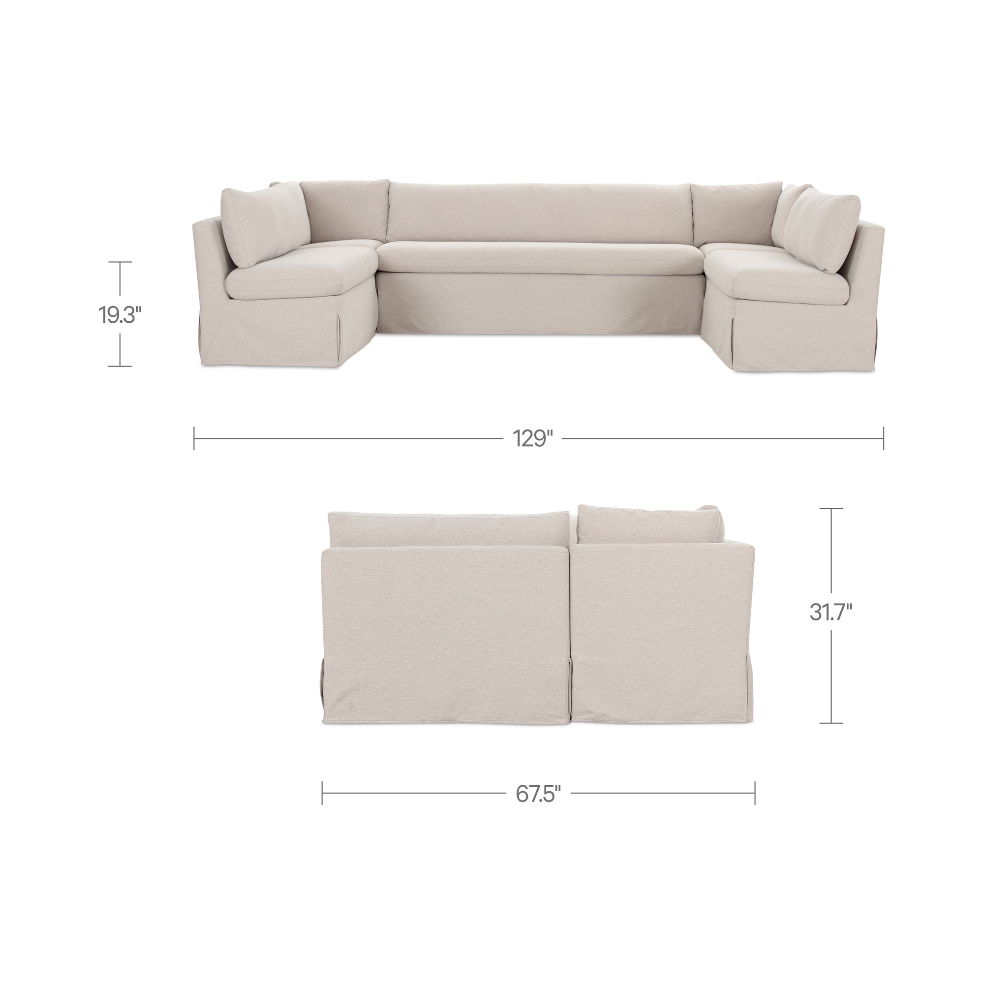 Fable Slipcover Dining Banquette U-Shape Beige 129 in.