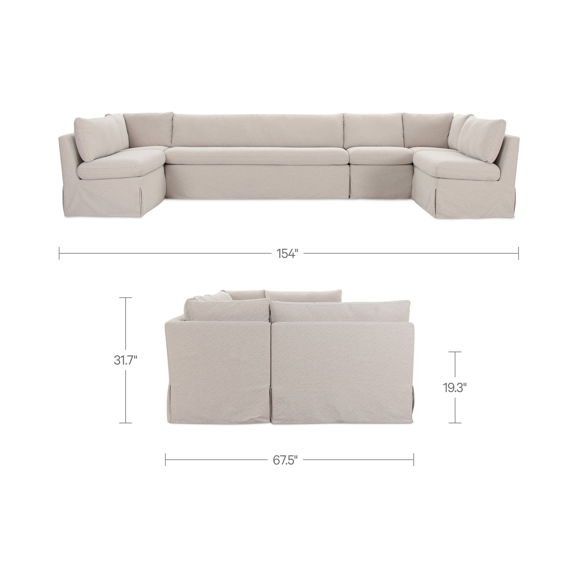 Fable Slipcover Dining Banquette U-Shape Beige 154 in.