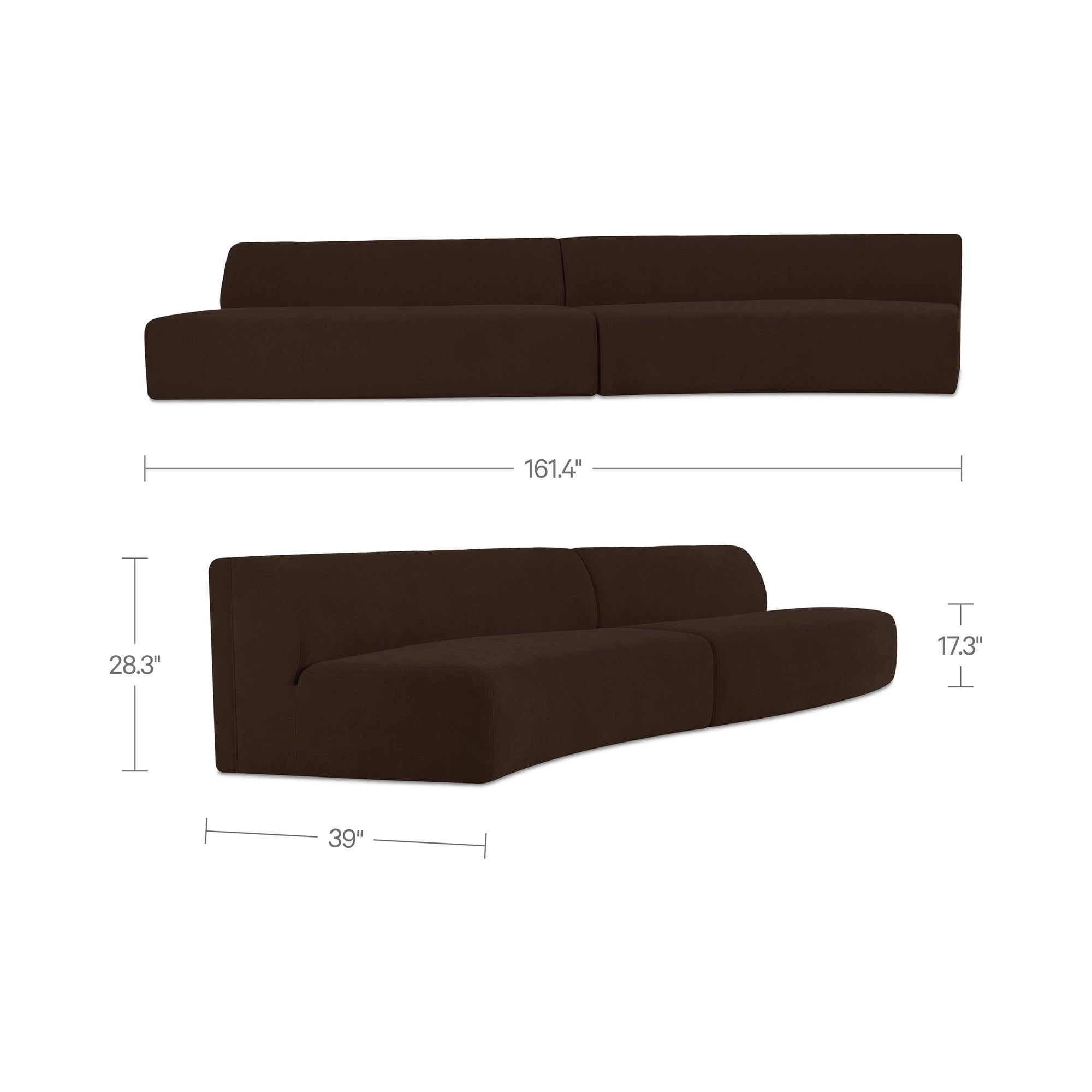 Naomi 2 Piece Wave Modular Sectional Dark Brown