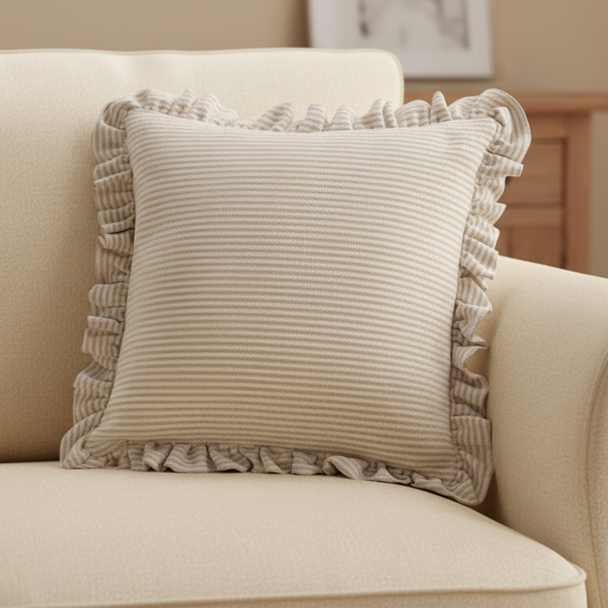 Betty 20 Inch Cushion Beige Stripe