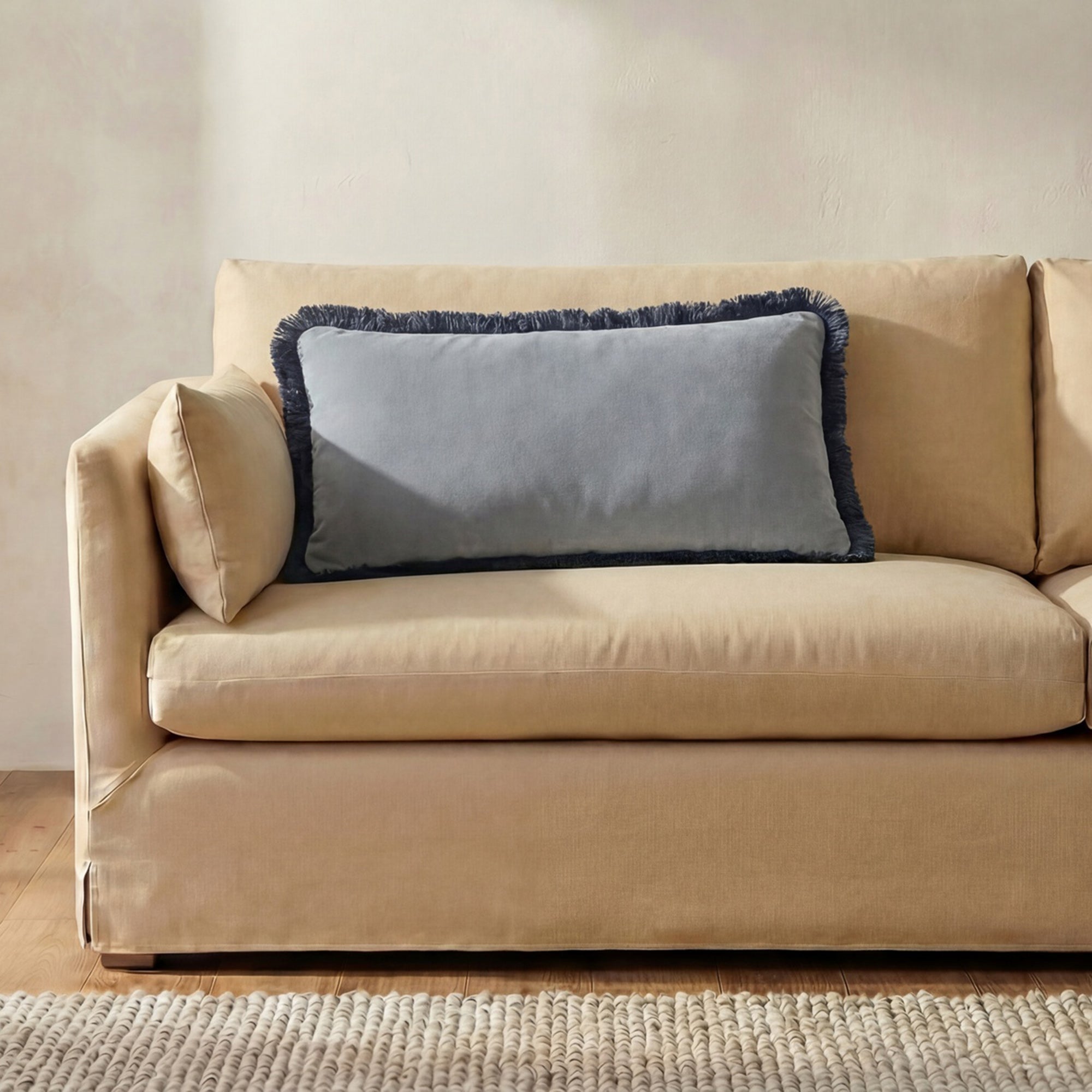 Yasmin Lumbar Cushion Light Blue Faux Mohair