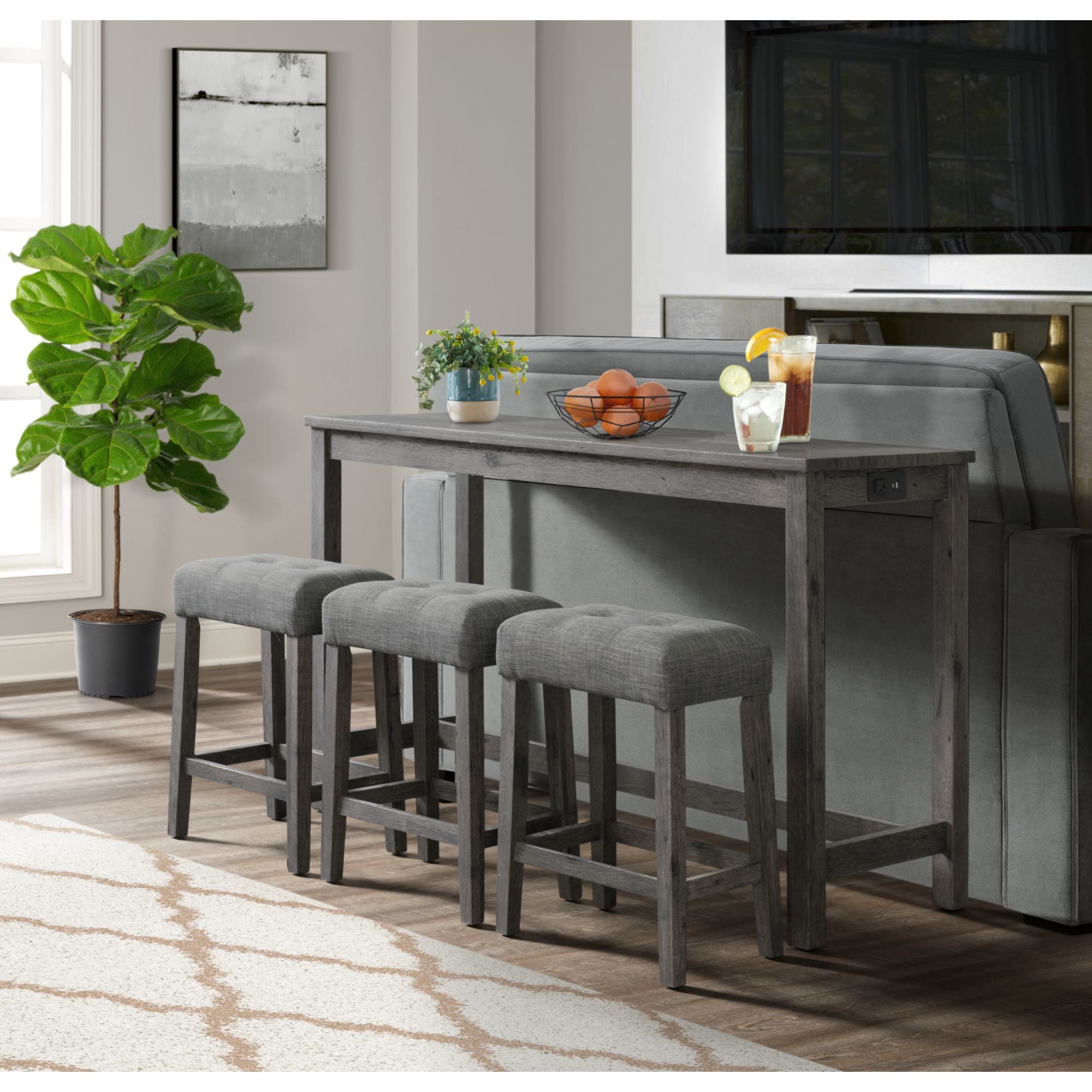 Oak-Lawn-Charcoal-Grey-Bar-Table-Single-Pack-(Table-+-3-Grey-Fabric-Stools)