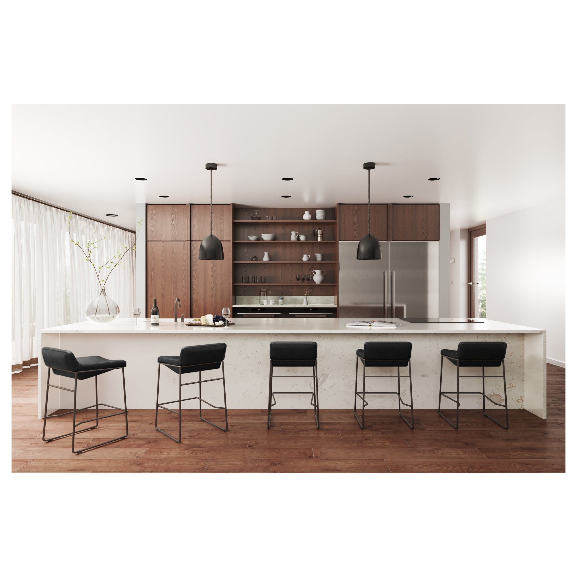 Starlet Counter Stool Onyx Black Leather - Set Of Two