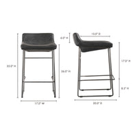 Starlet Counter Stool Onyx Black Leather - Set Of Two