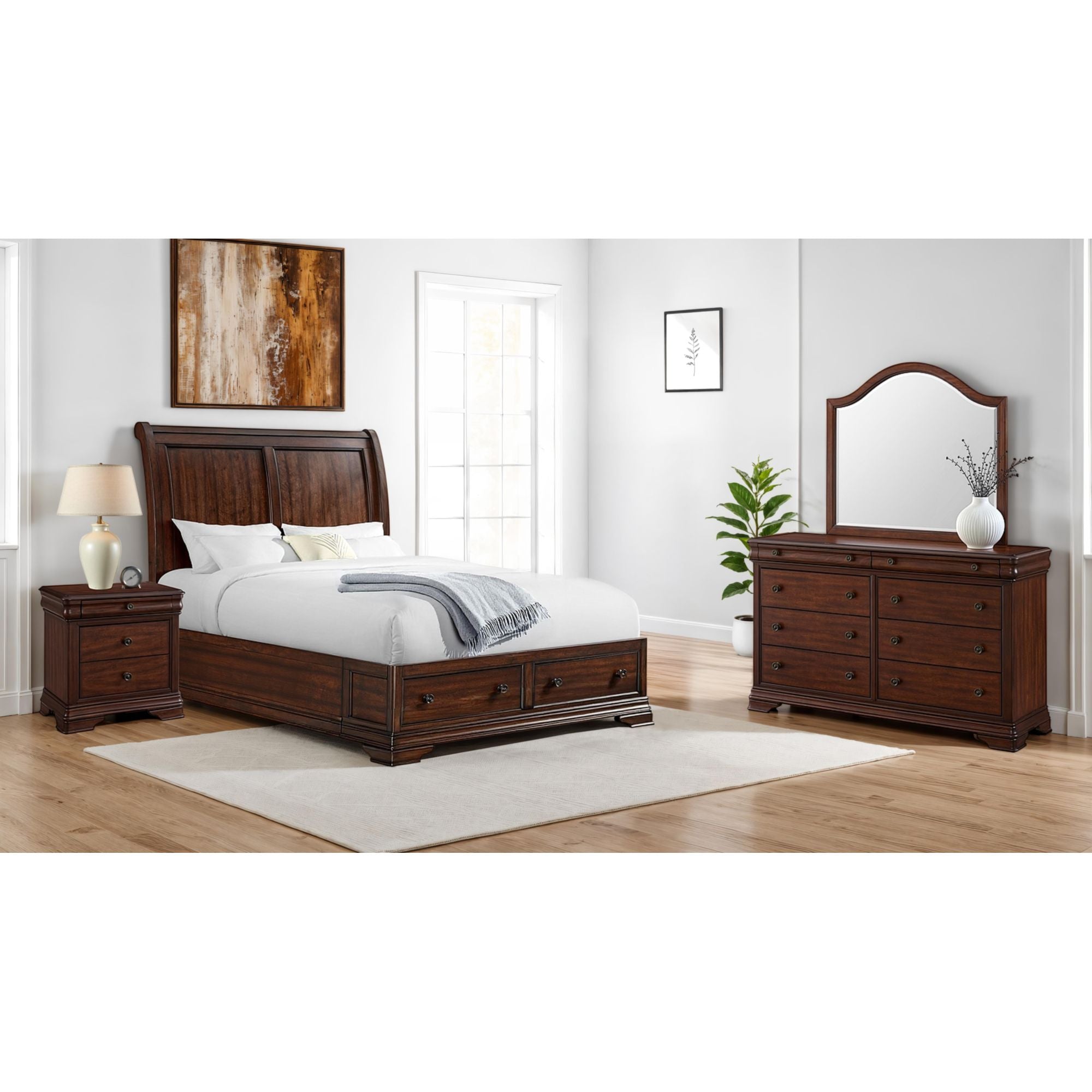 Phillipe 3 Drawer Nightstand with USB in Cherry