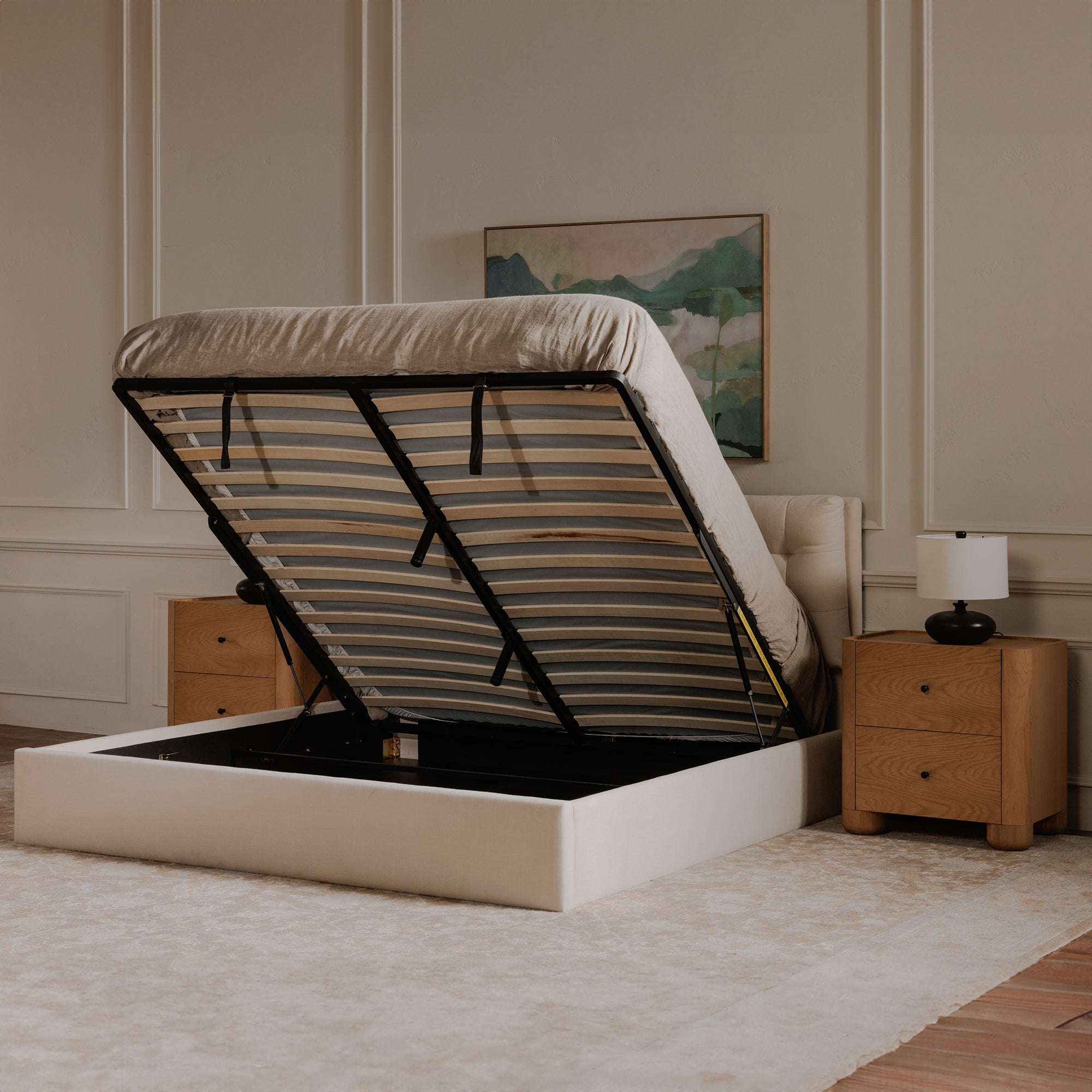 Sebastion Queen Storage Bed Cream