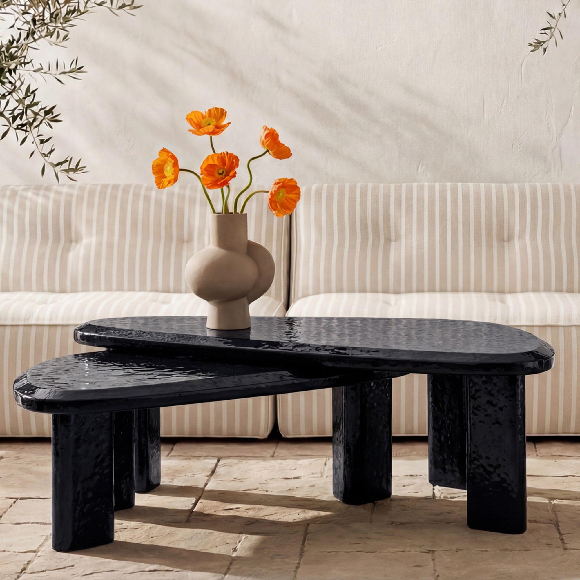 Sophie Outdoor Nesting Table Set Charcoal Lacquer