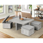 Uster-Coffee-Table-W/Four-storage-Stools-Grey