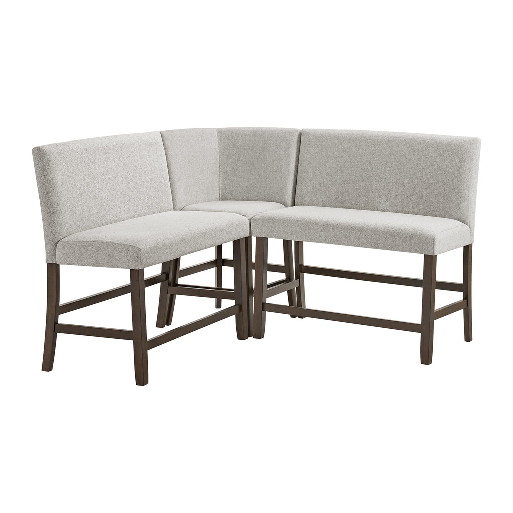 Seneca-Counter-3PC-Corner-Bench-with-Grey-Fabric-in-Brown