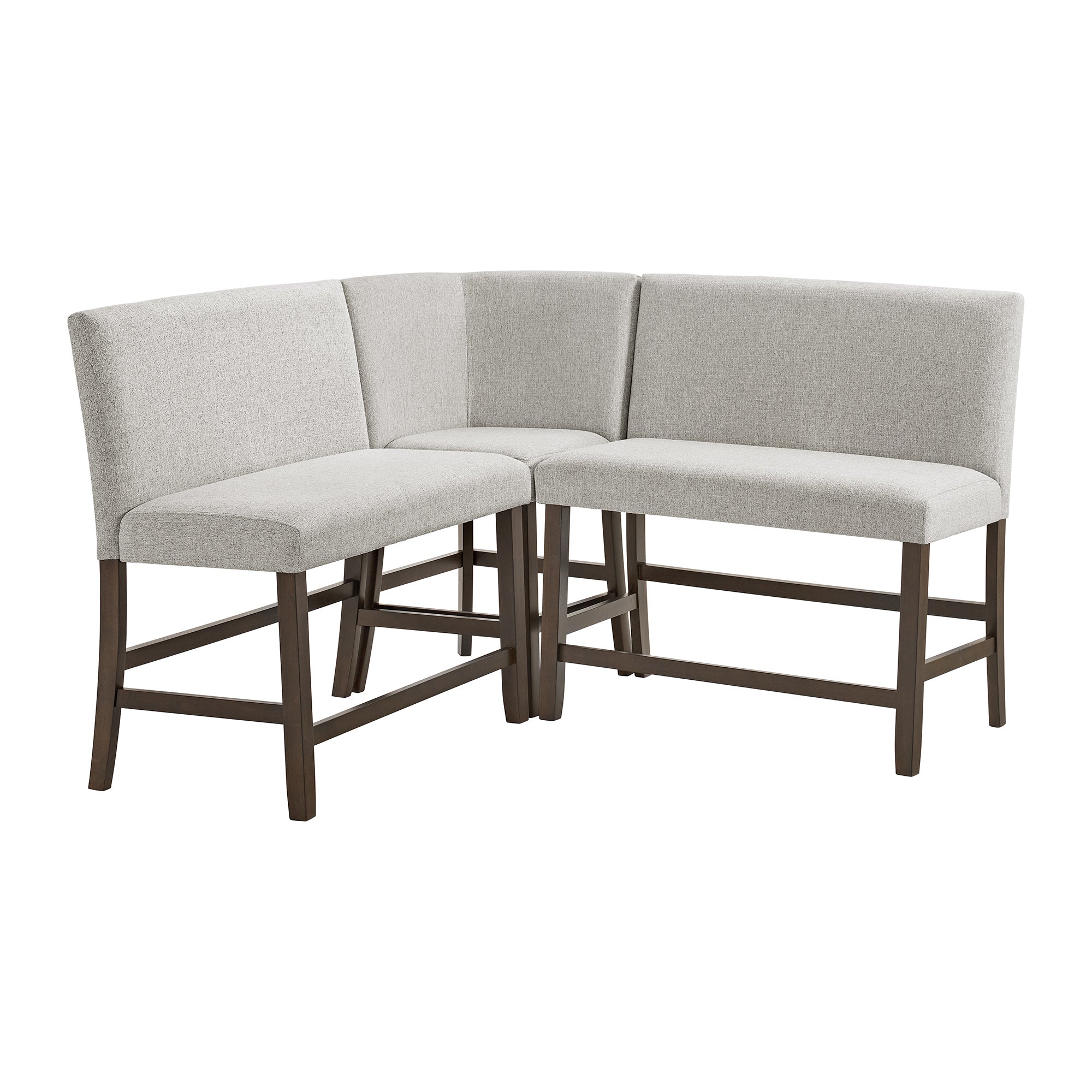 Seneca-Counter-3PC-Corner-Bench-with-Grey-Fabric-in-Brown
