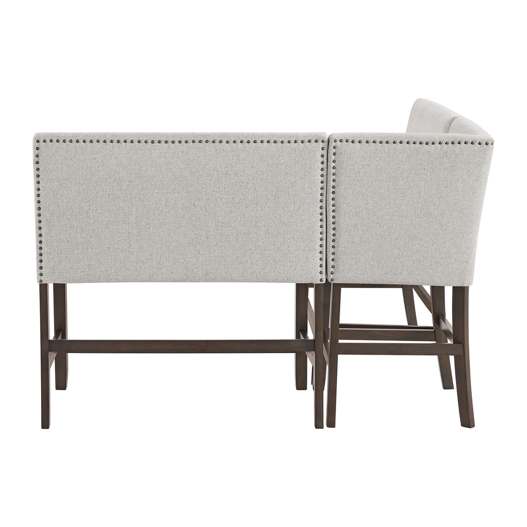 Seneca-Counter-3PC-Corner-Bench-with-Grey-Fabric-in-Brown