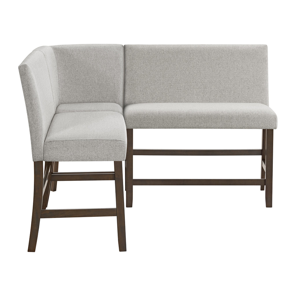 Seneca-Counter-3PC-Corner-Bench-with-Grey-Fabric-in-Brown