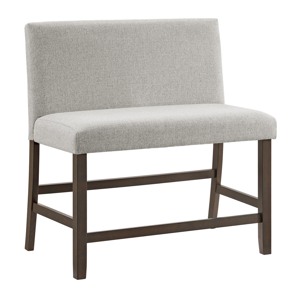 Seneca-Counter-Bench-with-Upholstered-Back-and-Grey-Fabric-in-Brown