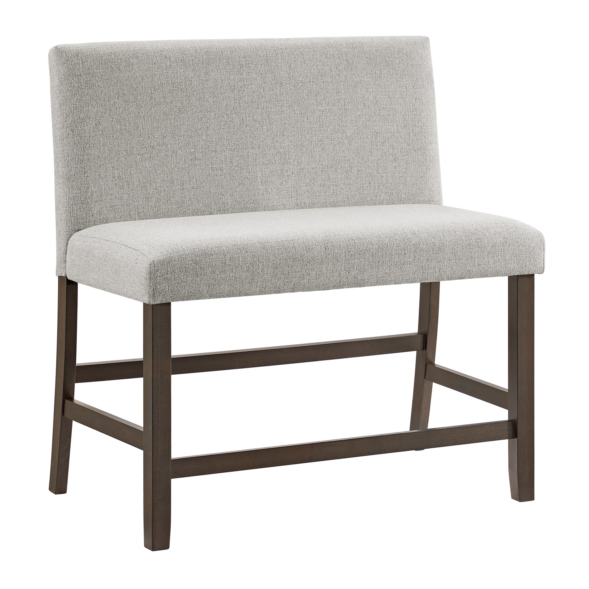Seneca-Counter-Bench-with-Upholstered-Back-and-Grey-Fabric-in-Brown