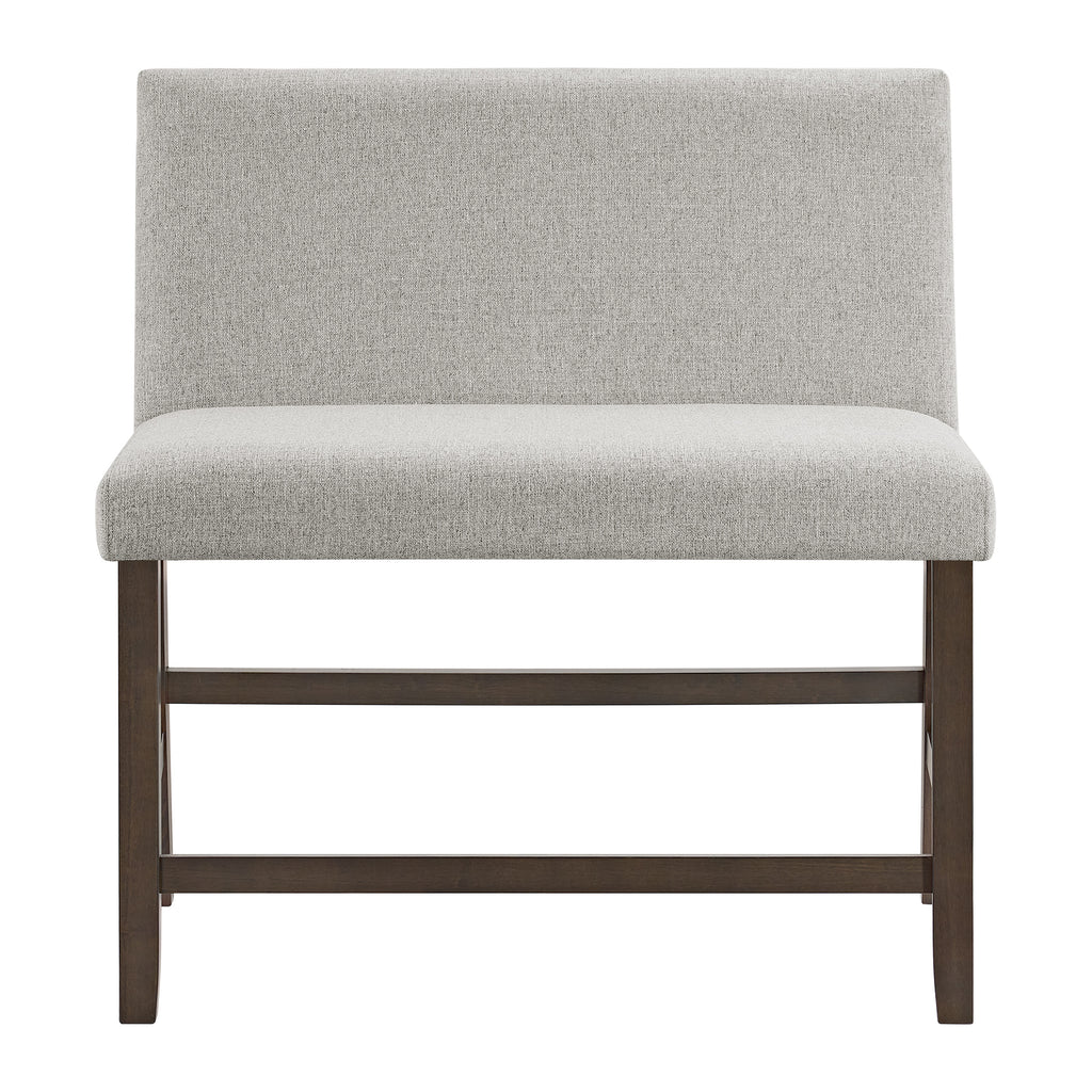 Seneca-Counter-Bench-with-Upholstered-Back-and-Grey-Fabric-in-Brown