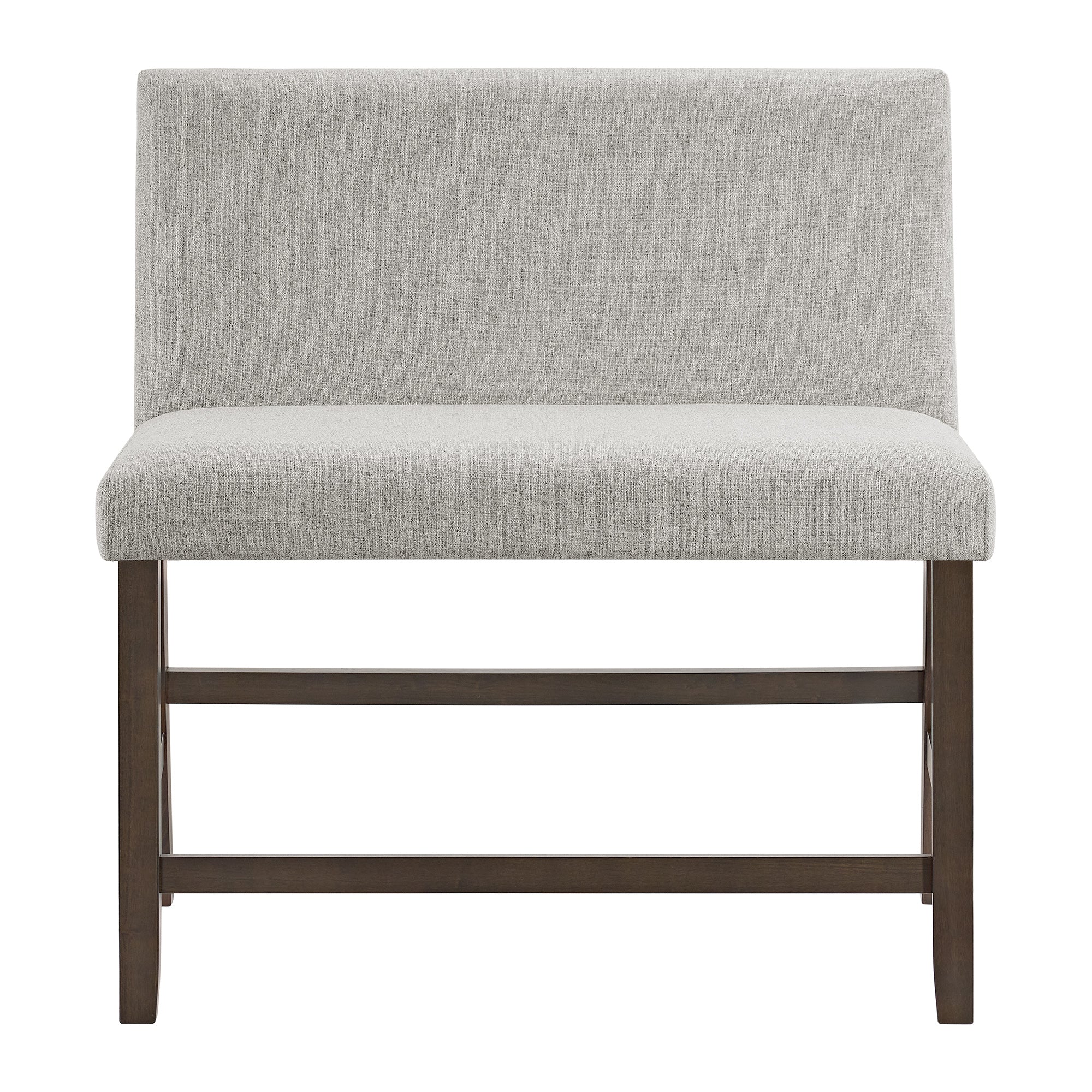 Seneca-Counter-Bench-with-Upholstered-Back-and-Grey-Fabric-in-Brown