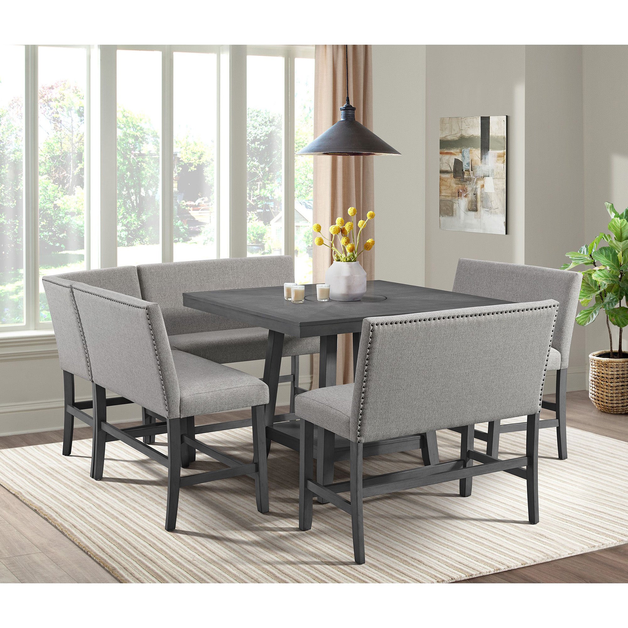 Seneca-Counter-Corner-Bench-with-Upholstered-Back-and-Grey-Fabric-in-Grey