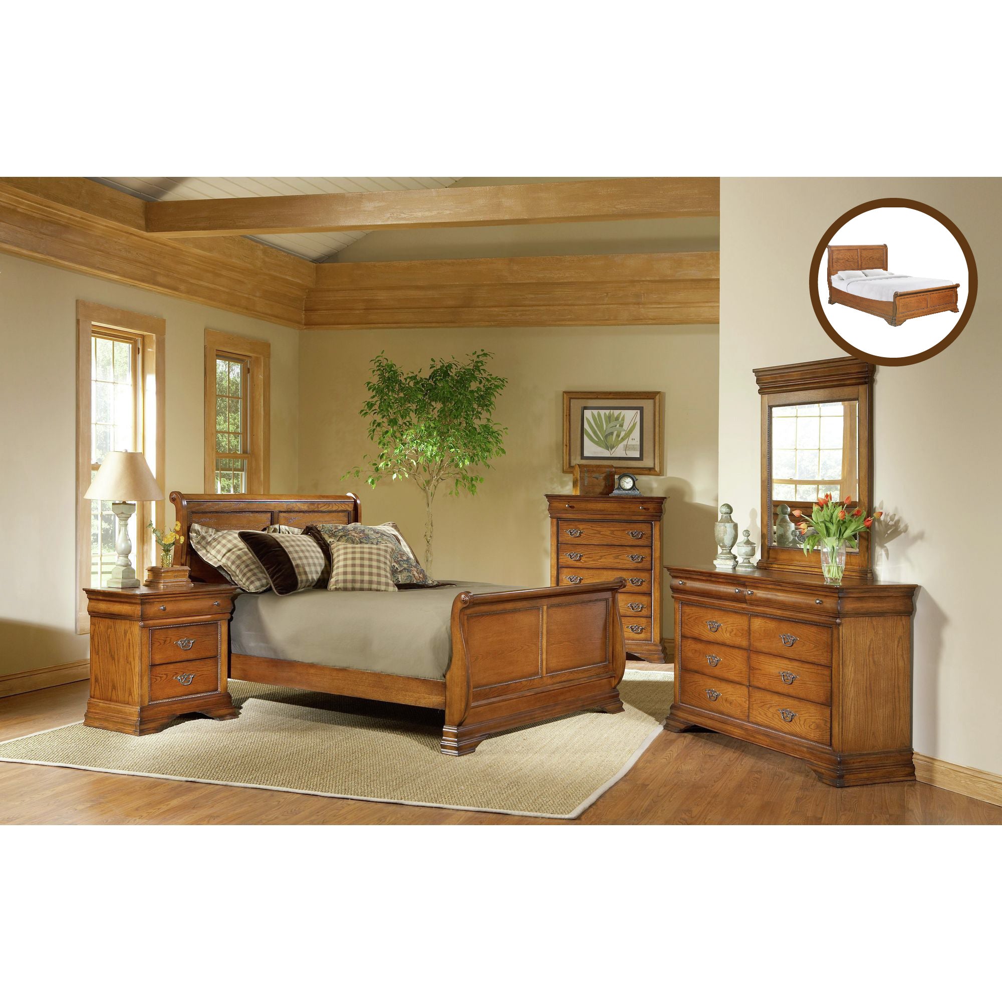 (B4850-58F)-Shenandoah--Queen-Low-Profile-Bed--Classic-Oak