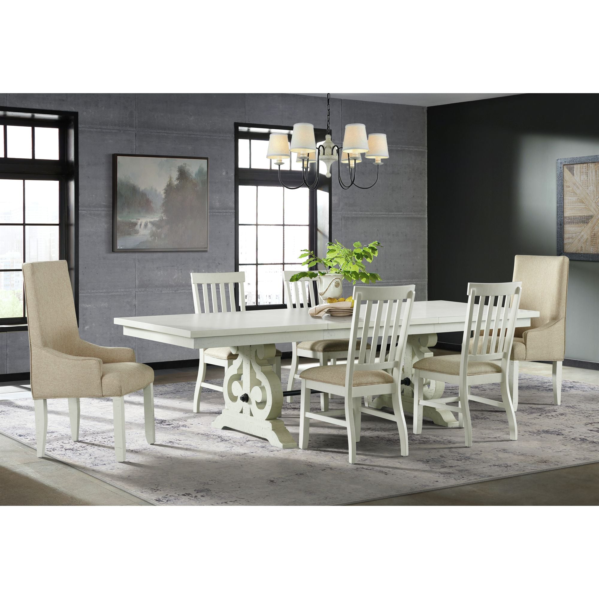 Stone-6PC-Dining-Set-in-White-Table,-Four-Side-Chairs-&-Two-Parson-Chairs