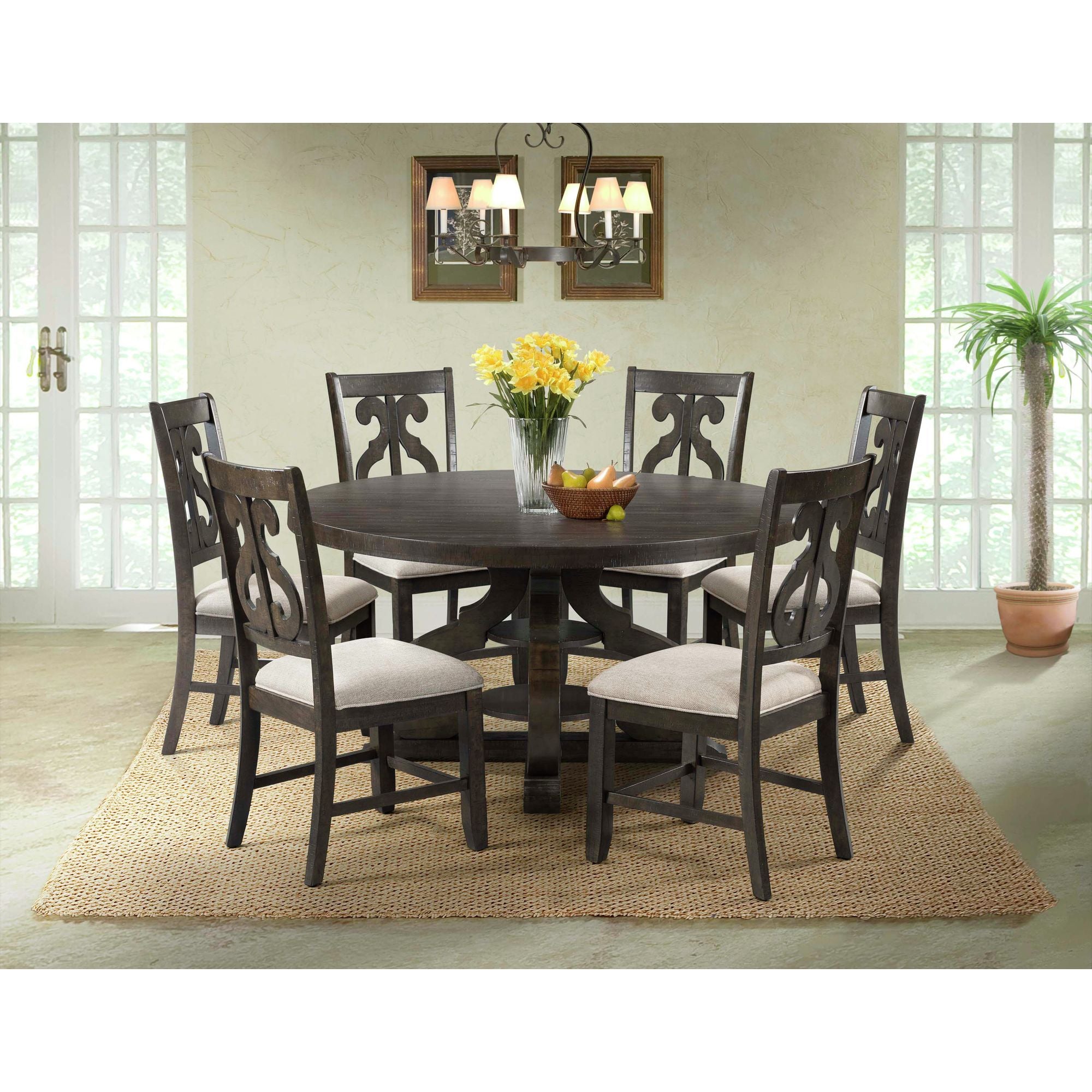 Stone-Round-7PC-Dining-Set-Round-Table-&-6-Chairs