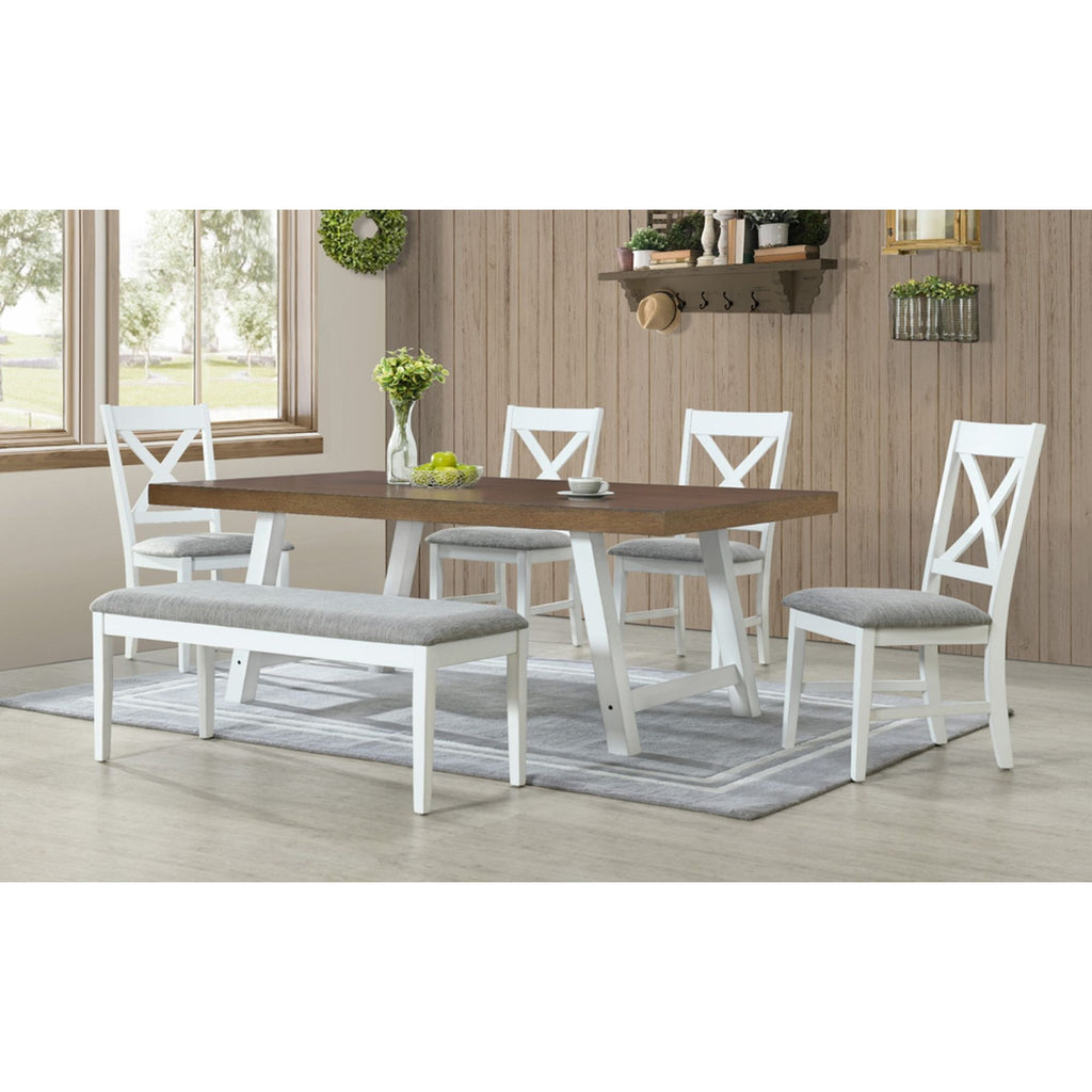 Summerville-6PC-Dining-Set-with-Table,-4-Chairs,-and-Bench-in-Oak-and-Antique-White