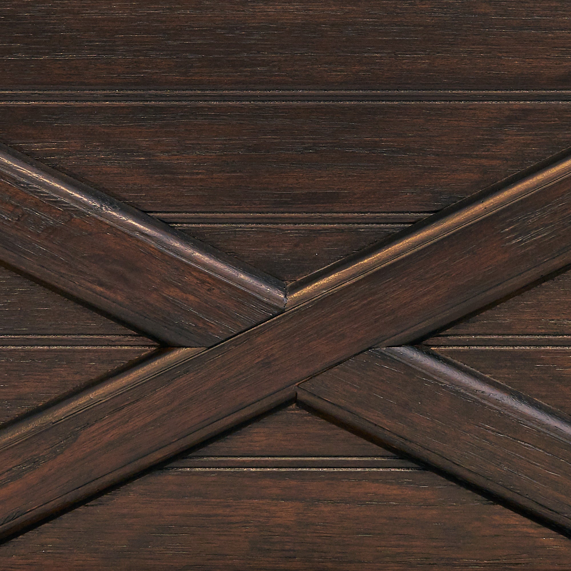 Sutherland Twin Wood Daybed in Walnut with X-design sides and back, rustic dark finish.