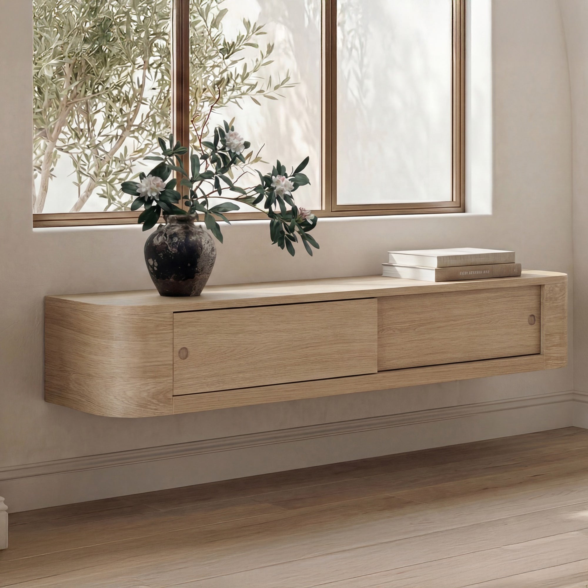Round Off Floating Console Table Natural