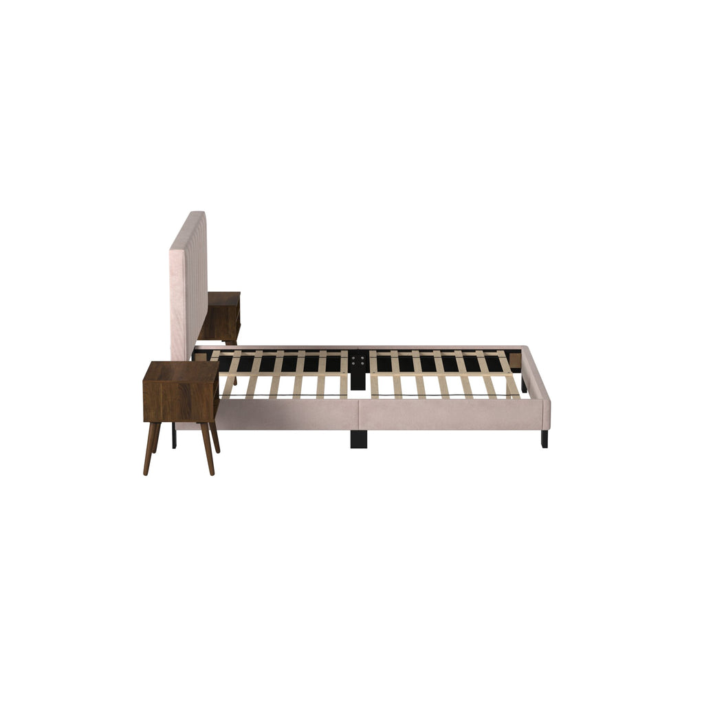 Coyote-Queen-Bed-W/Carroll-Pink-Velvet-w/Two-End-Table-(ISTA-3)