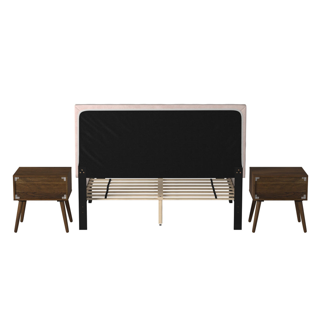 Coyote-Queen-Bed-W/Carroll-Pink-Velvet-w/Two-End-Table-(ISTA-3)