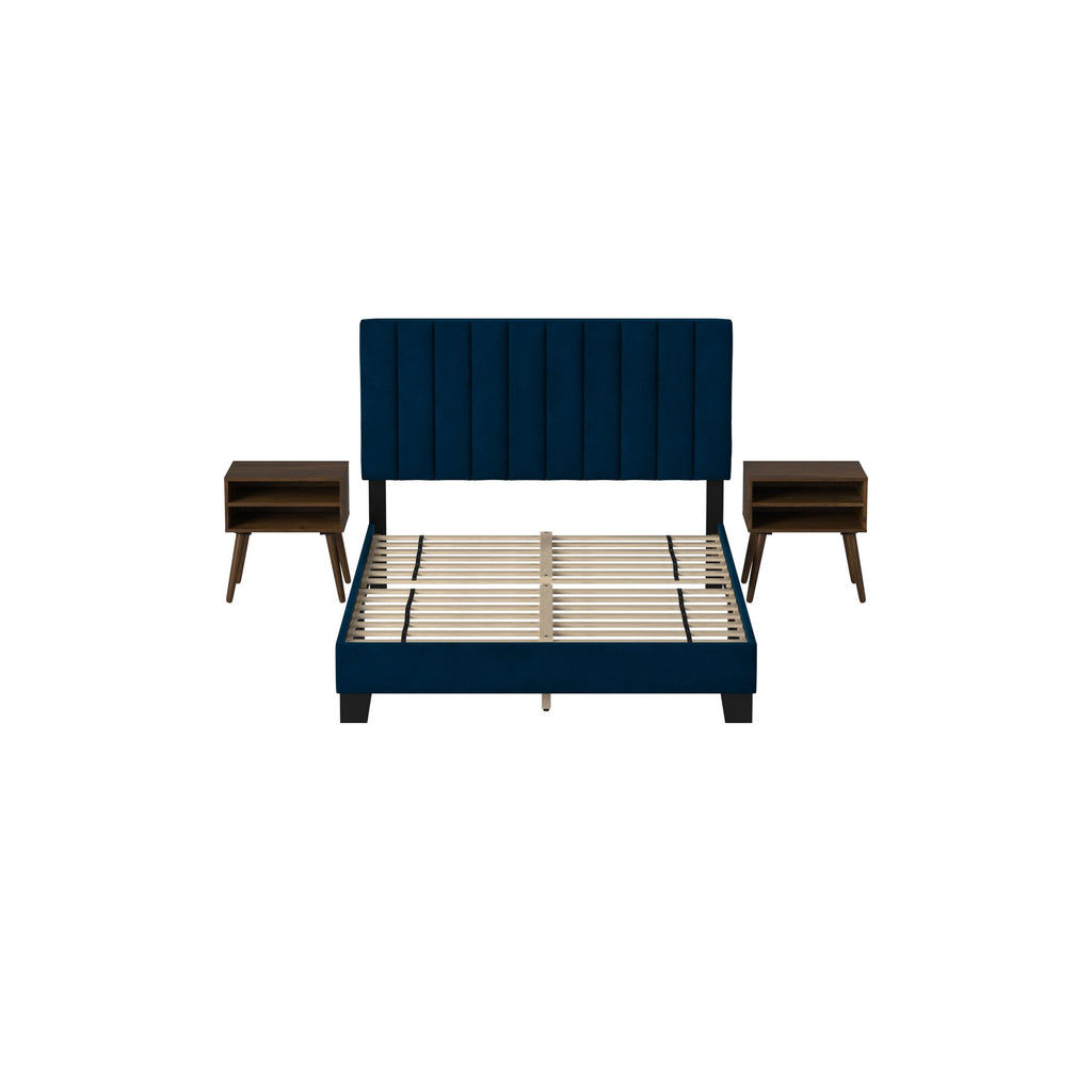 Coyote-Queen-Bed-W/Carroll-Navy-w/Two-End-Table-(ISTA-3)