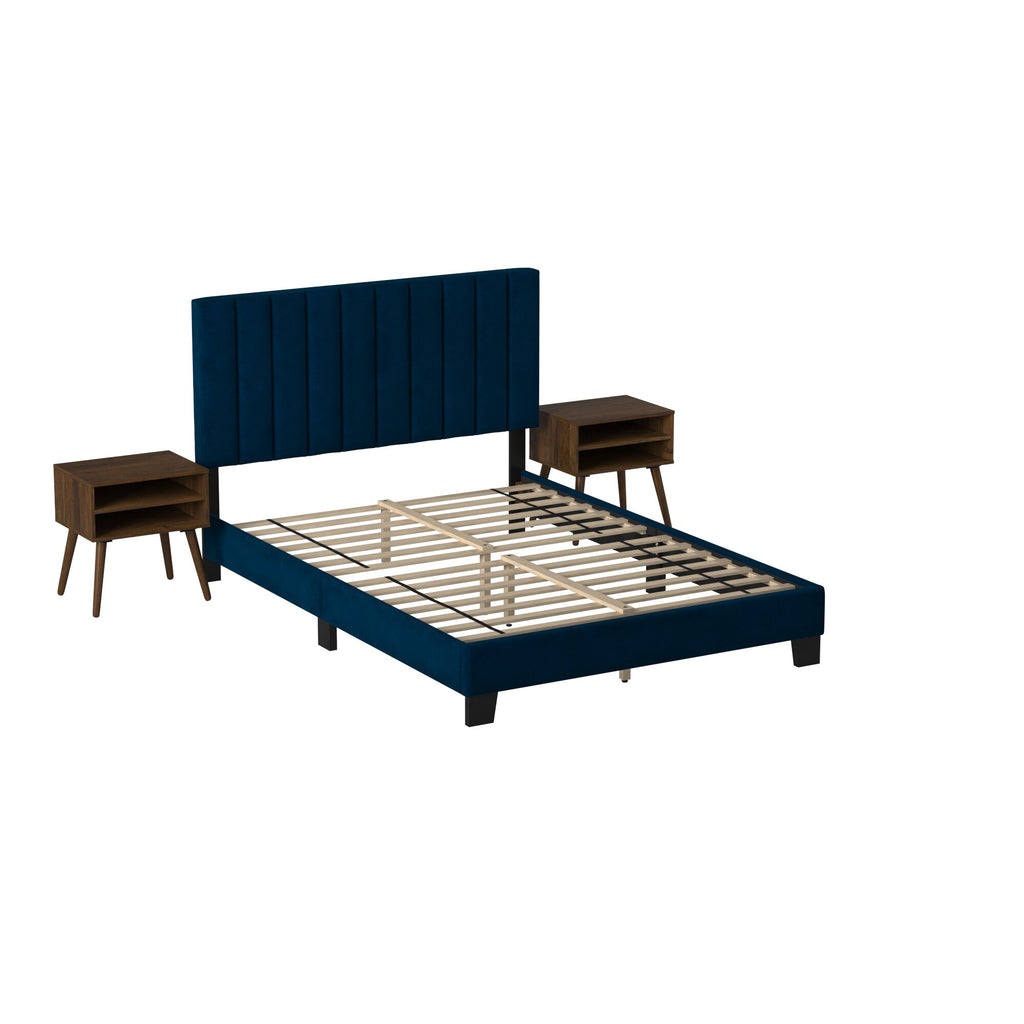 Coyote-Queen-Bed-W/Carroll-Navy-w/Two-End-Table-(ISTA-3)