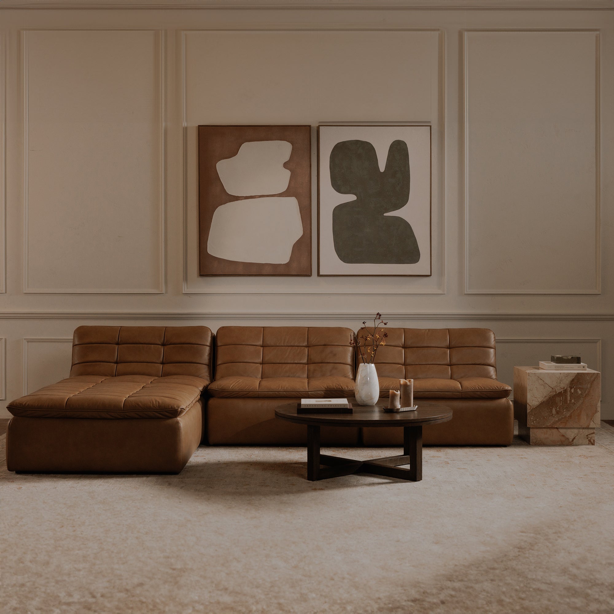 Lino Armless Modular Sofa Tan Leather