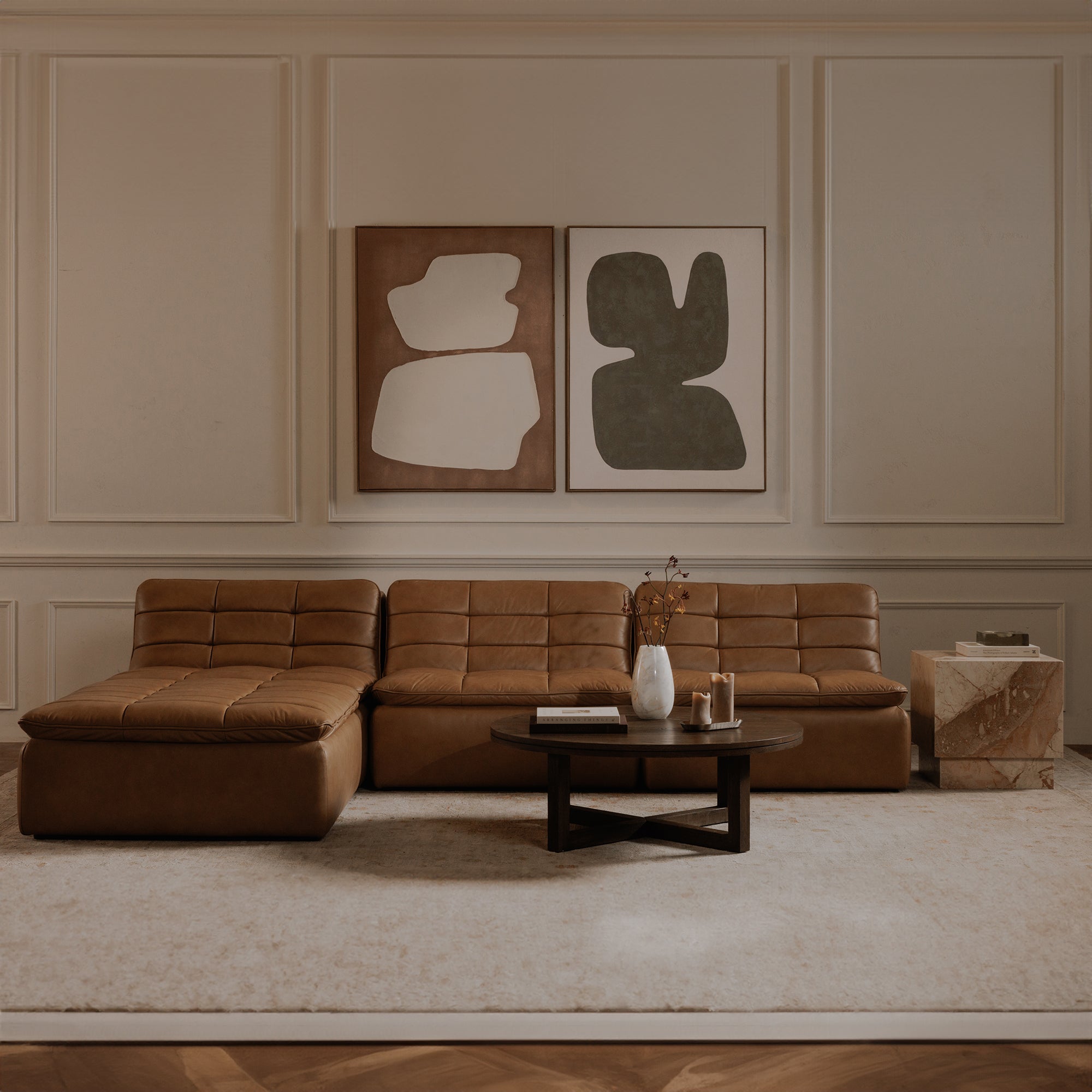 Lino Lounge Modular Sectional Tan Leather