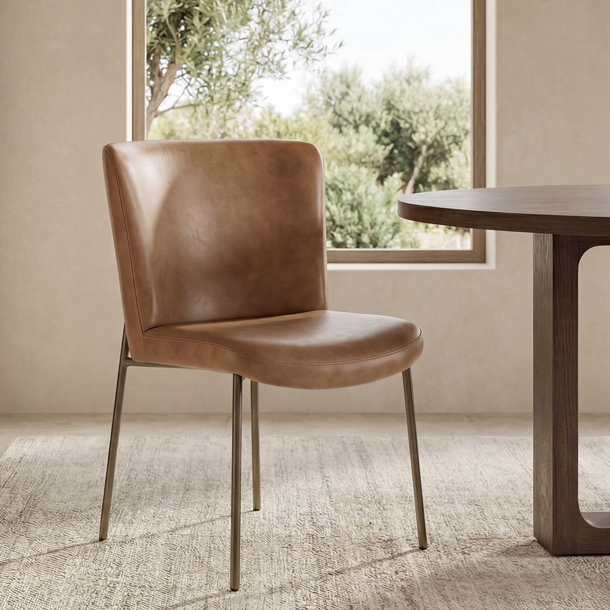 Early Dining Chair Tan Leather-Set Of Two