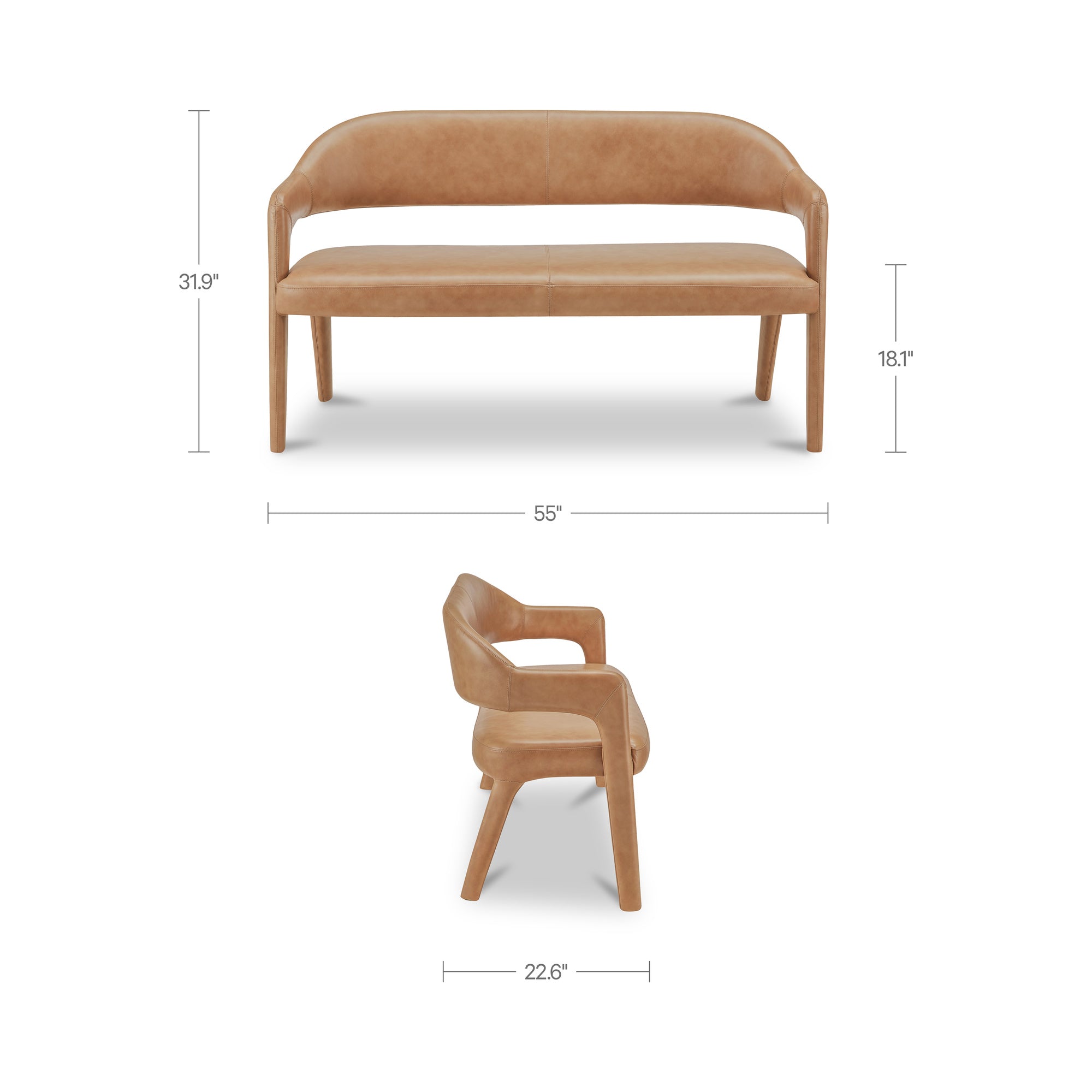 Martens Dining Bench Tan Leather