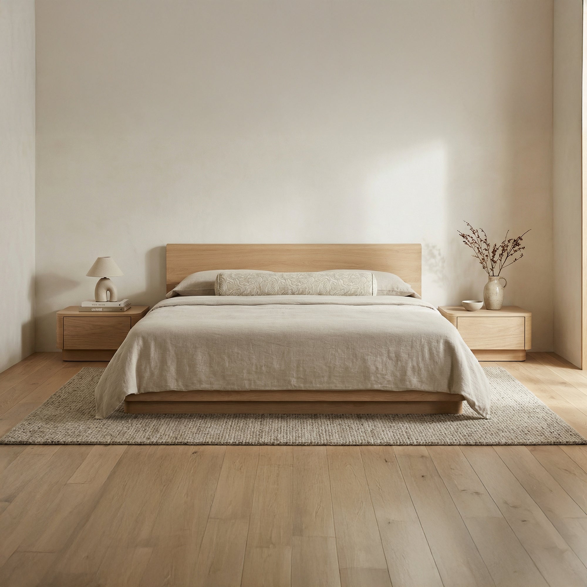 Round Off King Bed Light Oak Brown