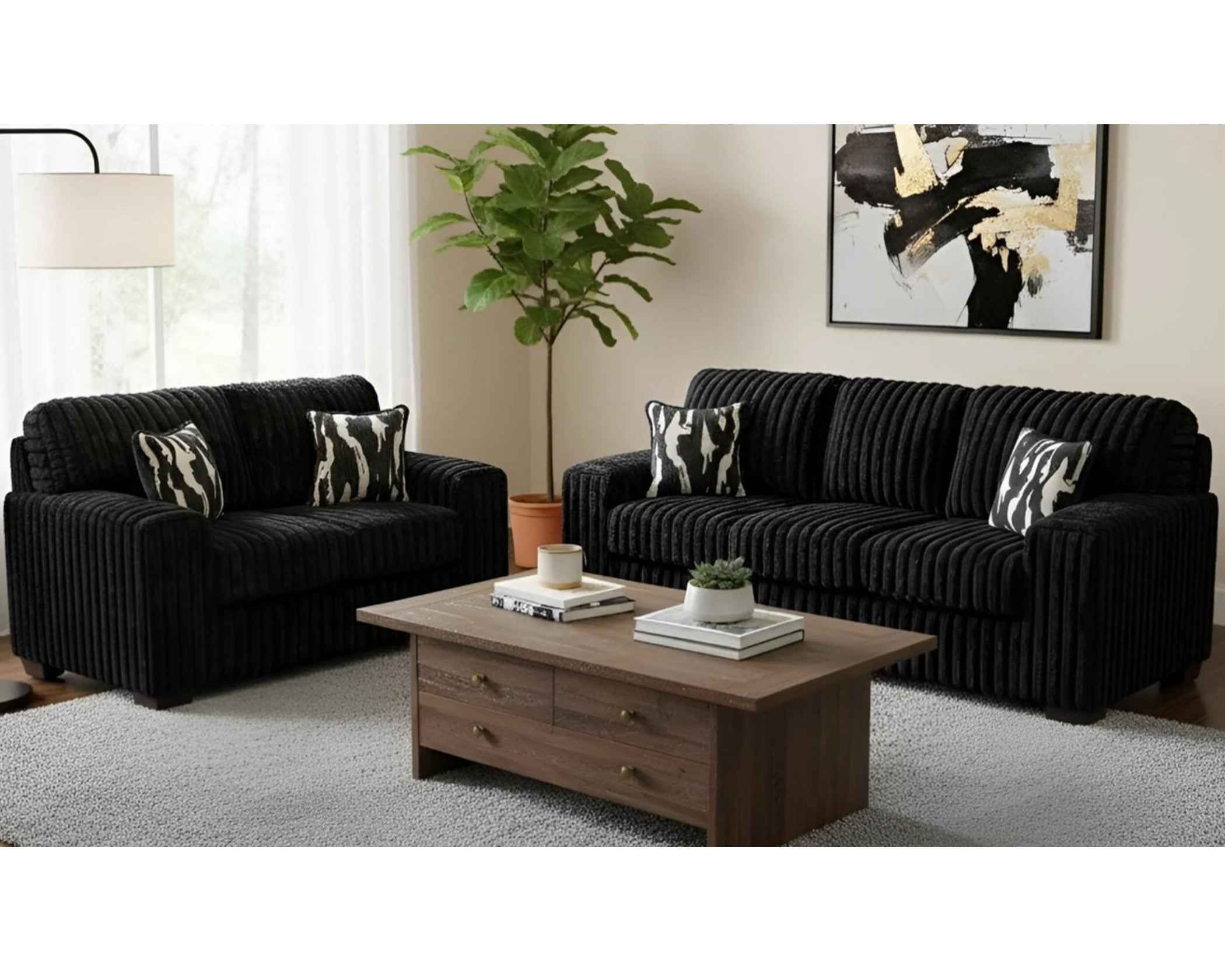 Alison Black Sofa and Loveseat