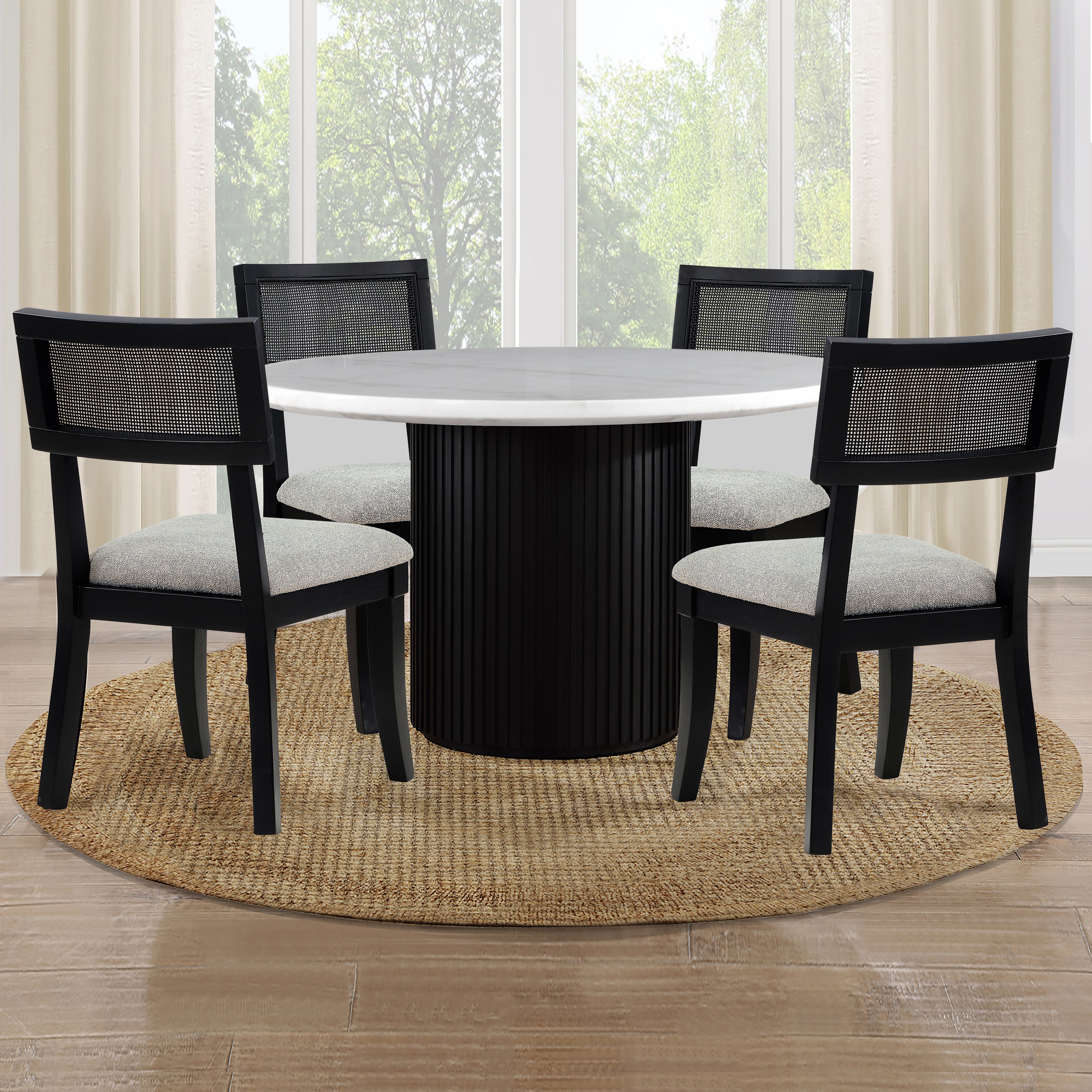 Colvin 5PC 52" White Marble Tbl w/ K Chr