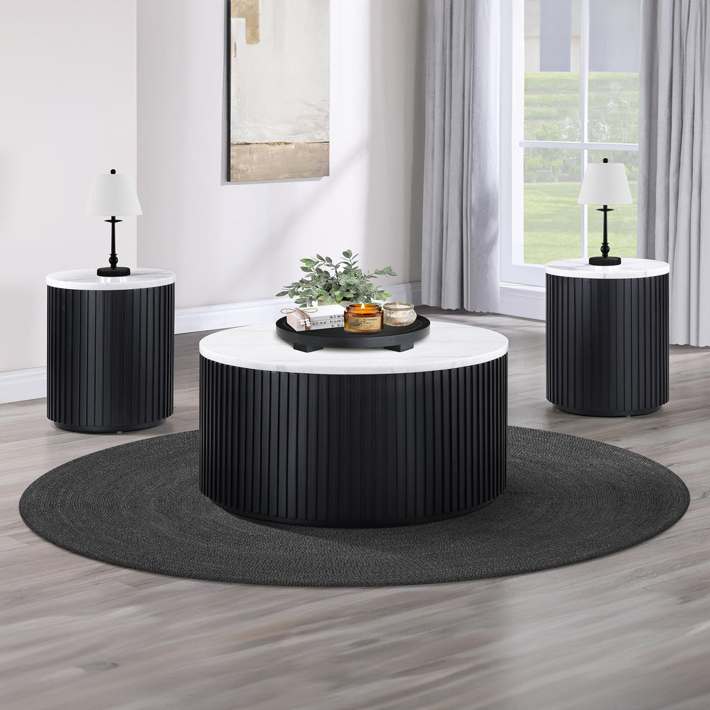 Colvin 3PC White Marble Set, Black